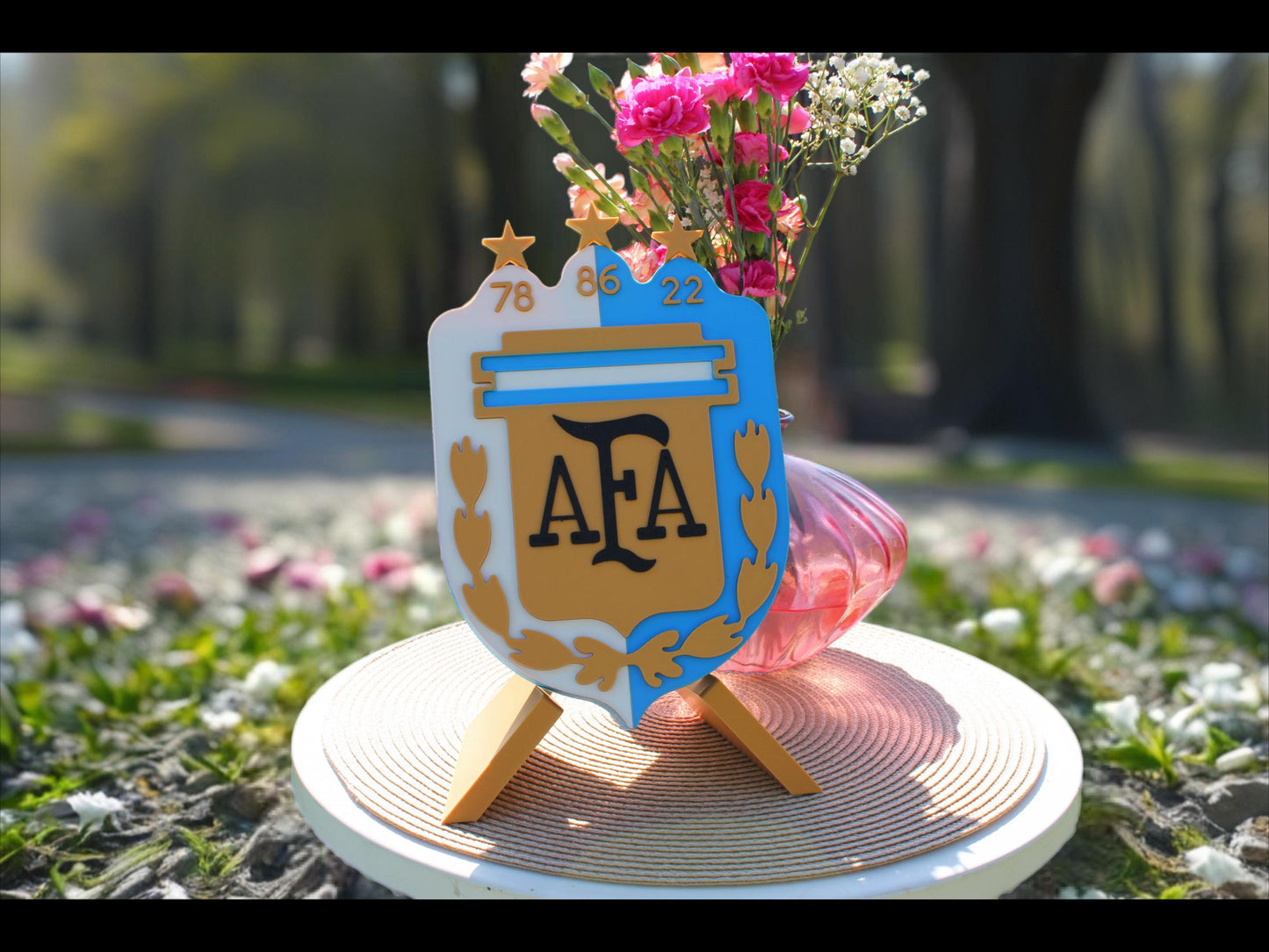 Escudo de la Selección Argentina de Fútbol impreso en 3D. Recordá las 3 epopeyas del fútbol Argentino con estilo y clase.