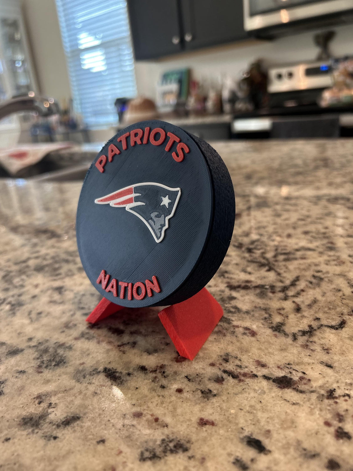 New England Patriots 3D printed display medallion with stand and hidden stash boxPatriots Nation fan gift, made in USA