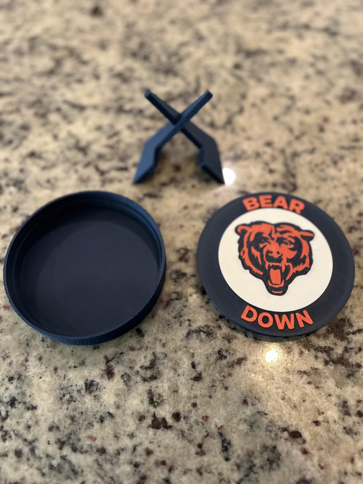 Chicago Bears 3D printed round display medallion with stand and hidden stash boxBear Down NFL fan gift, made in USA