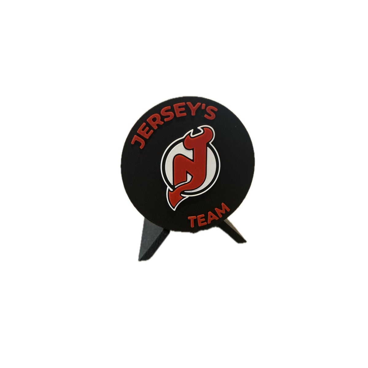 New Jersey Devils 3D printed round display medallion with stand and hidden stash boxfan gift, made in USA