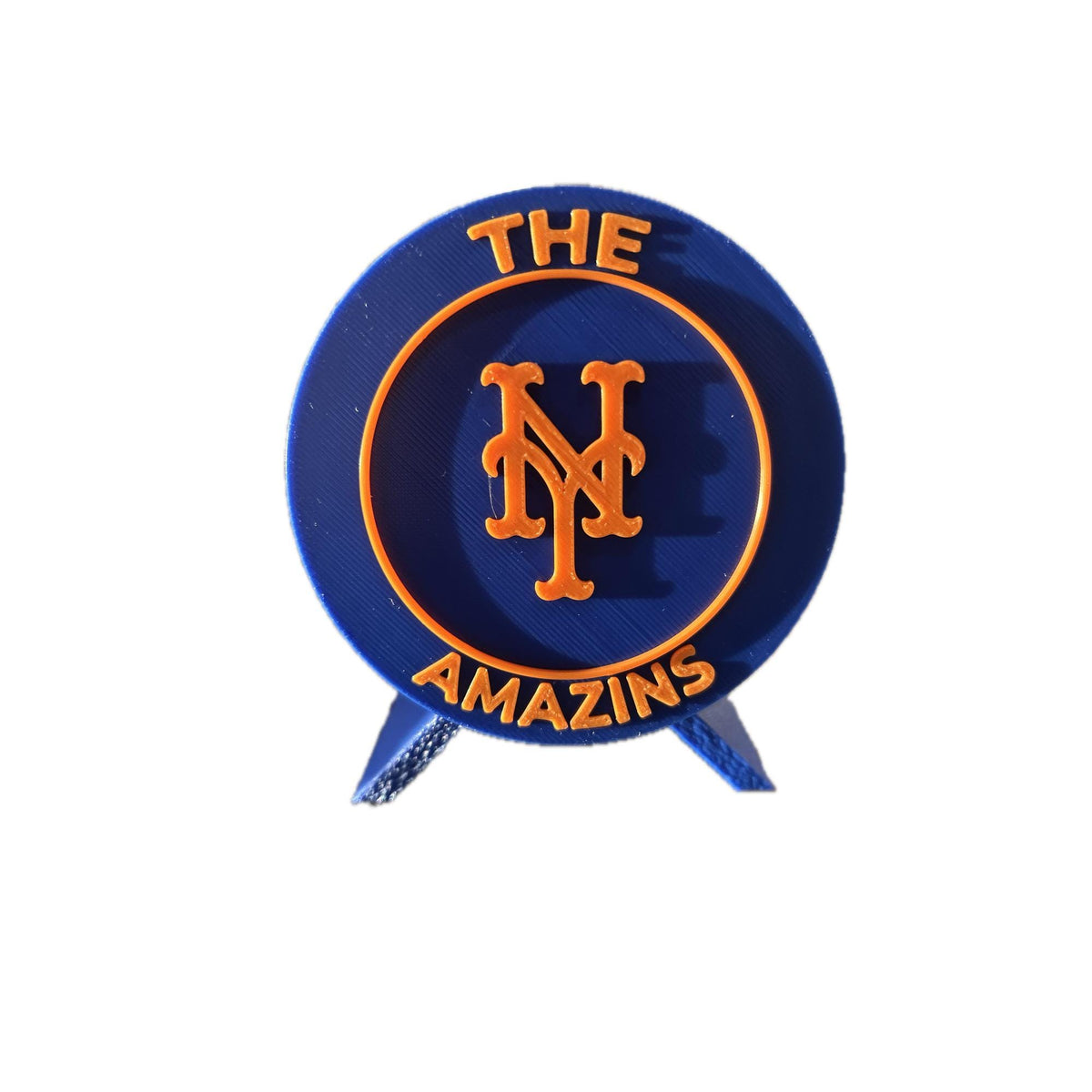 New York Mets Amazins 3D printed round display medallion with stand and hidden stash boxLets Go Mets MLB baseball fan gift, made in USA