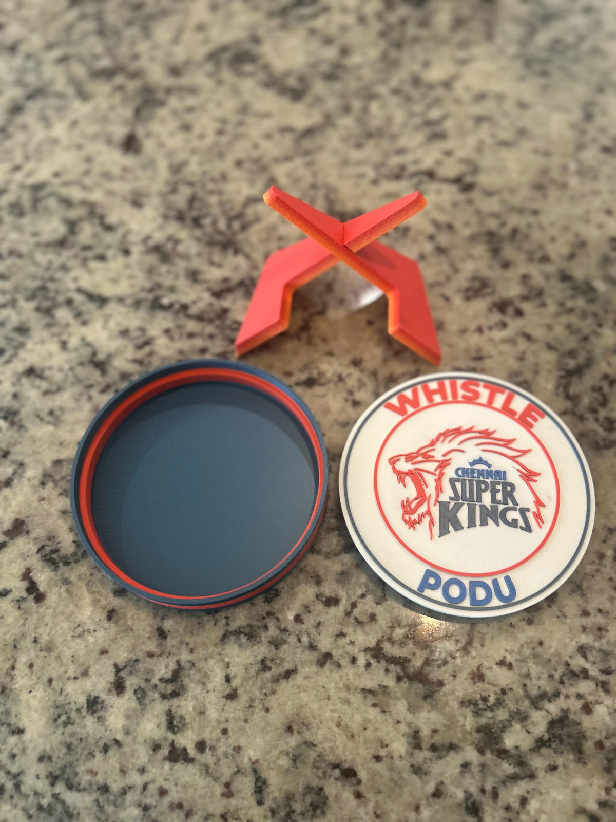 3D Printed CSK Whistle Podu Desk Display | IPL Fan Decor & Stash Box