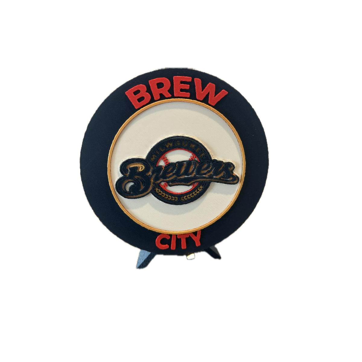 Milwaukee Brewers 3D printed round display medallion with stand and hidden stash boxBrew City MLB baseball fan gift, made in USA