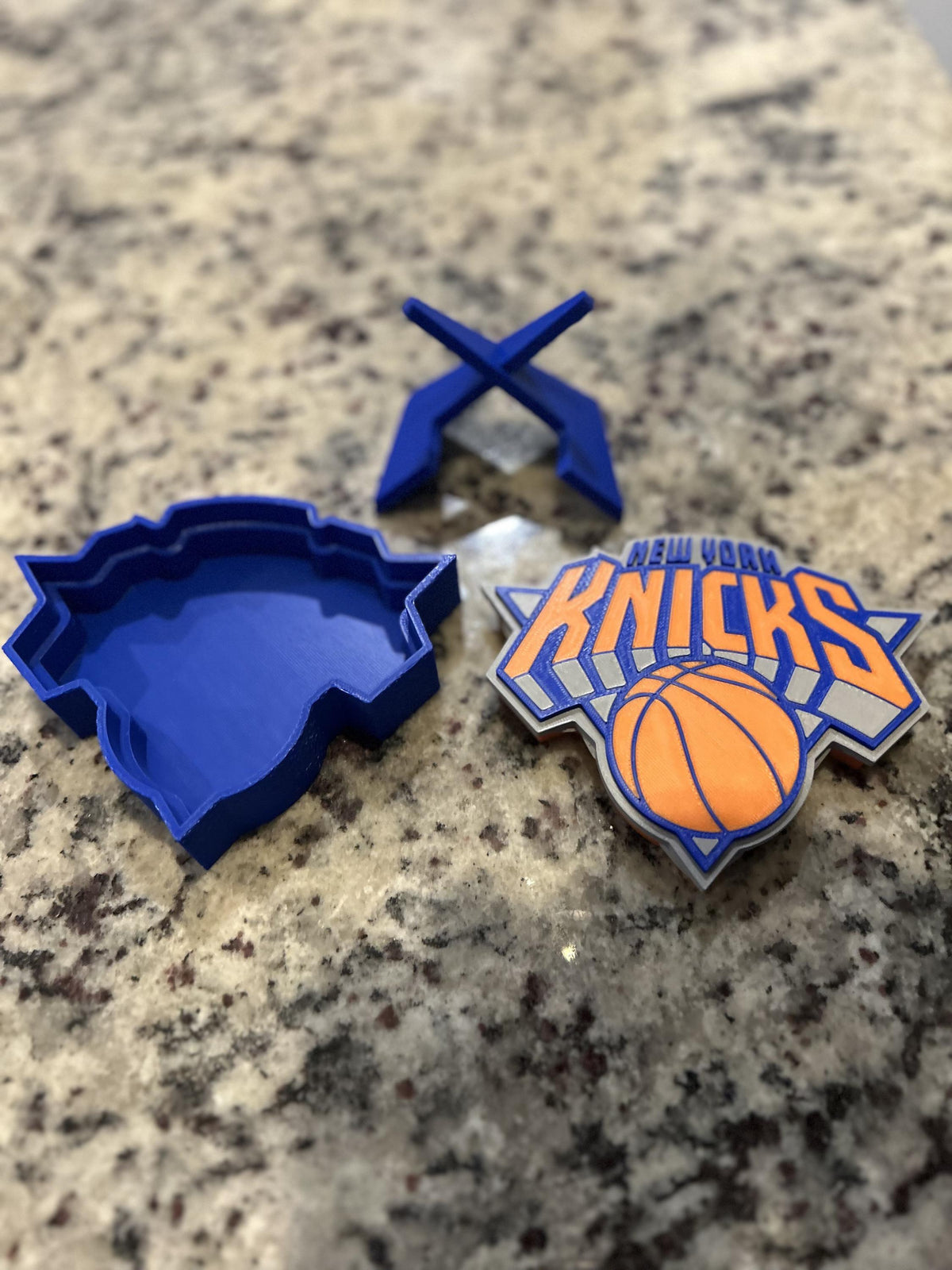 New York Knicks 3D printed display and hidden stash box, roundel or crest, personalized NBA basketball fan gift, made in USA