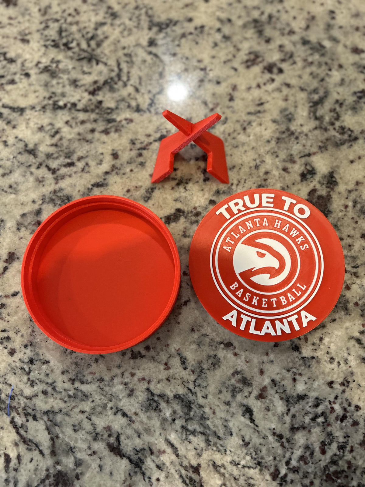 3D Printed Atlanta Hawks Display with Stand — also a jewelry box or desk organizer; 3D printed fan gift, made in USA
