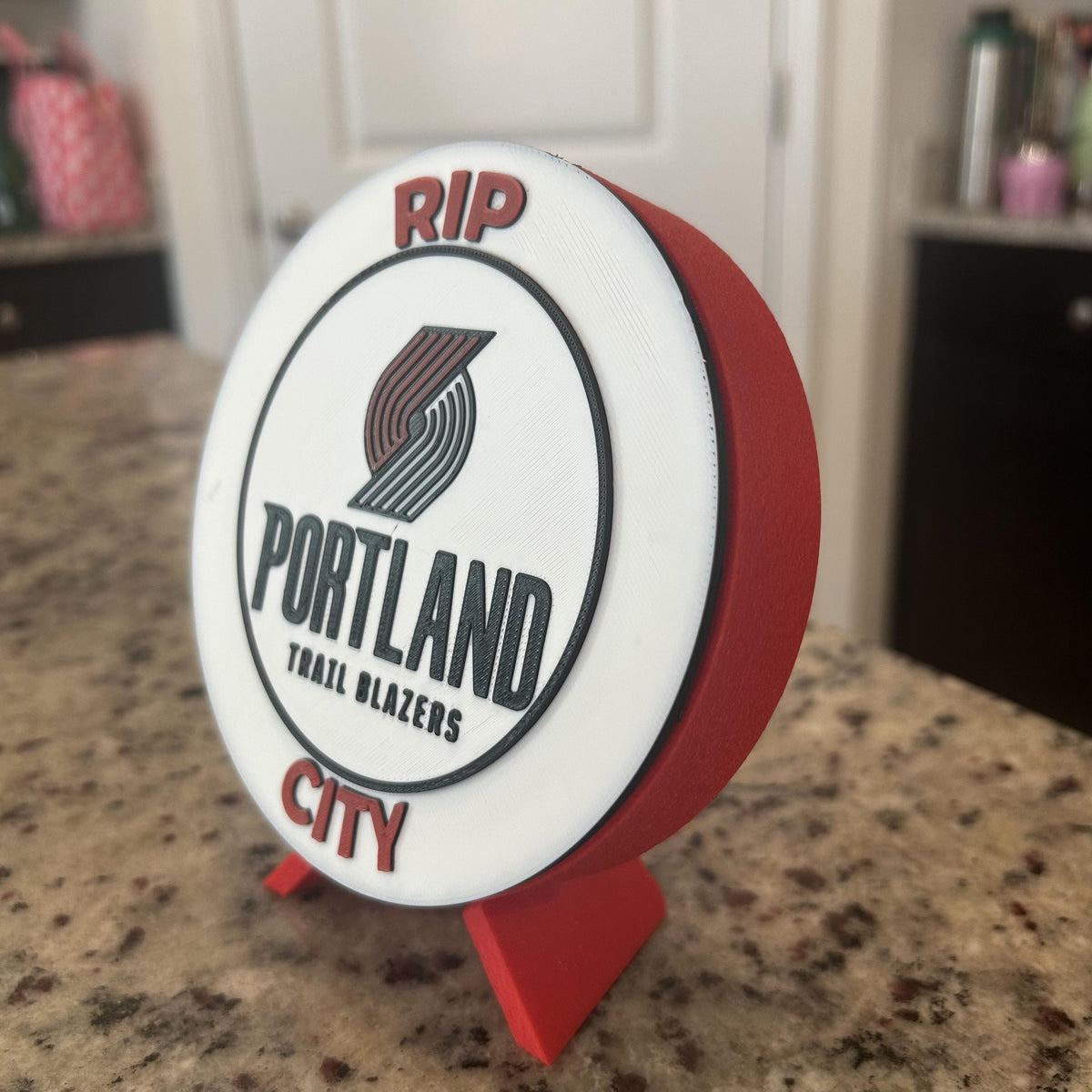 Portland Trail Blazers Personalized Roundel Display with Stand & Stash Box; 3D printed fan gift, made in USA