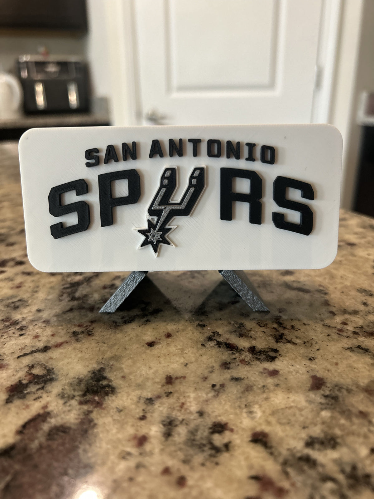 San Antonio Spurs 3D printed roundel and crest display with stand and hidden stash box, personalized NBA basketball fan gift, made in USA