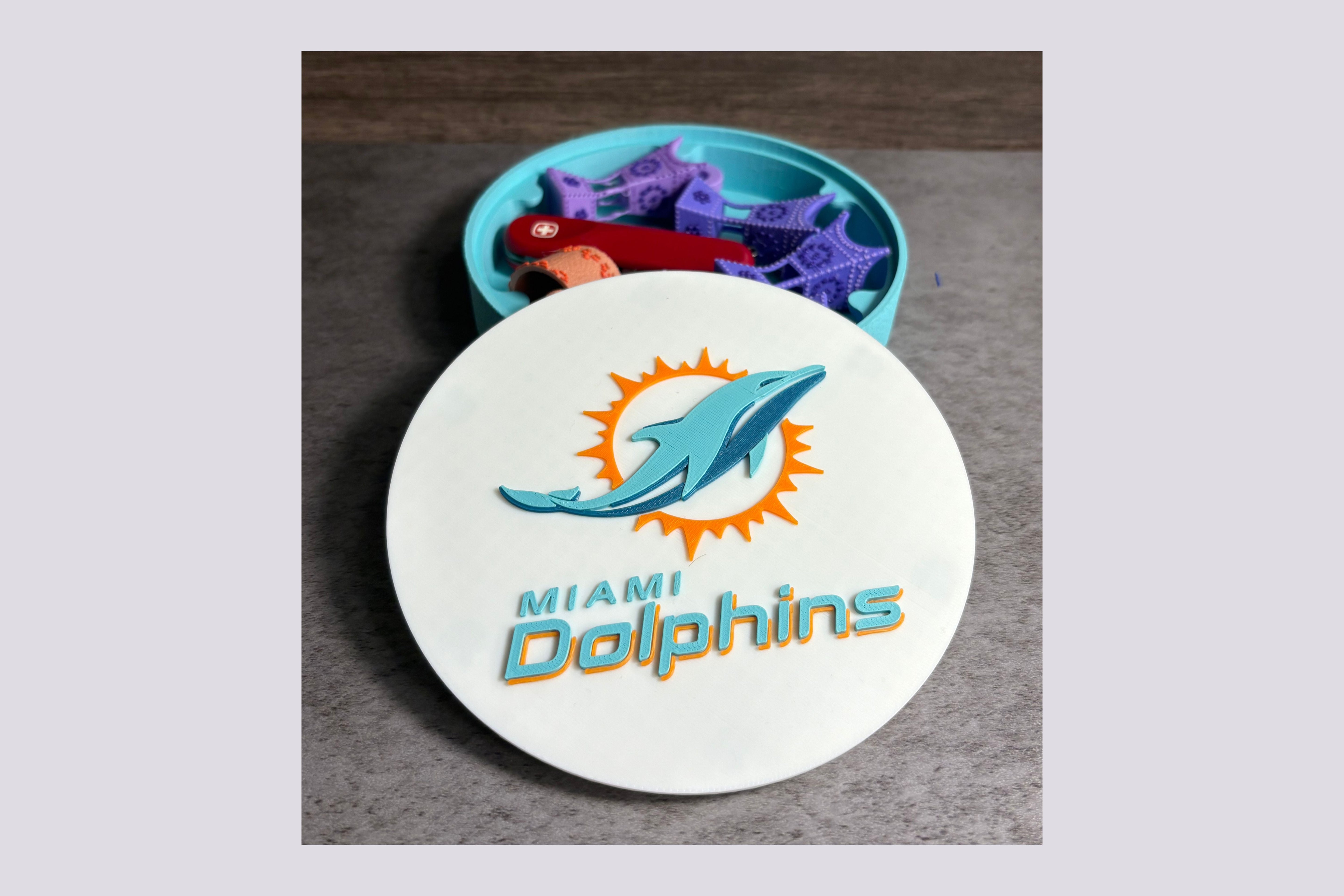 Dolphins 3D Logo Stash Box or Keepsake | Magnetic Compartment Tiki-Taka3D