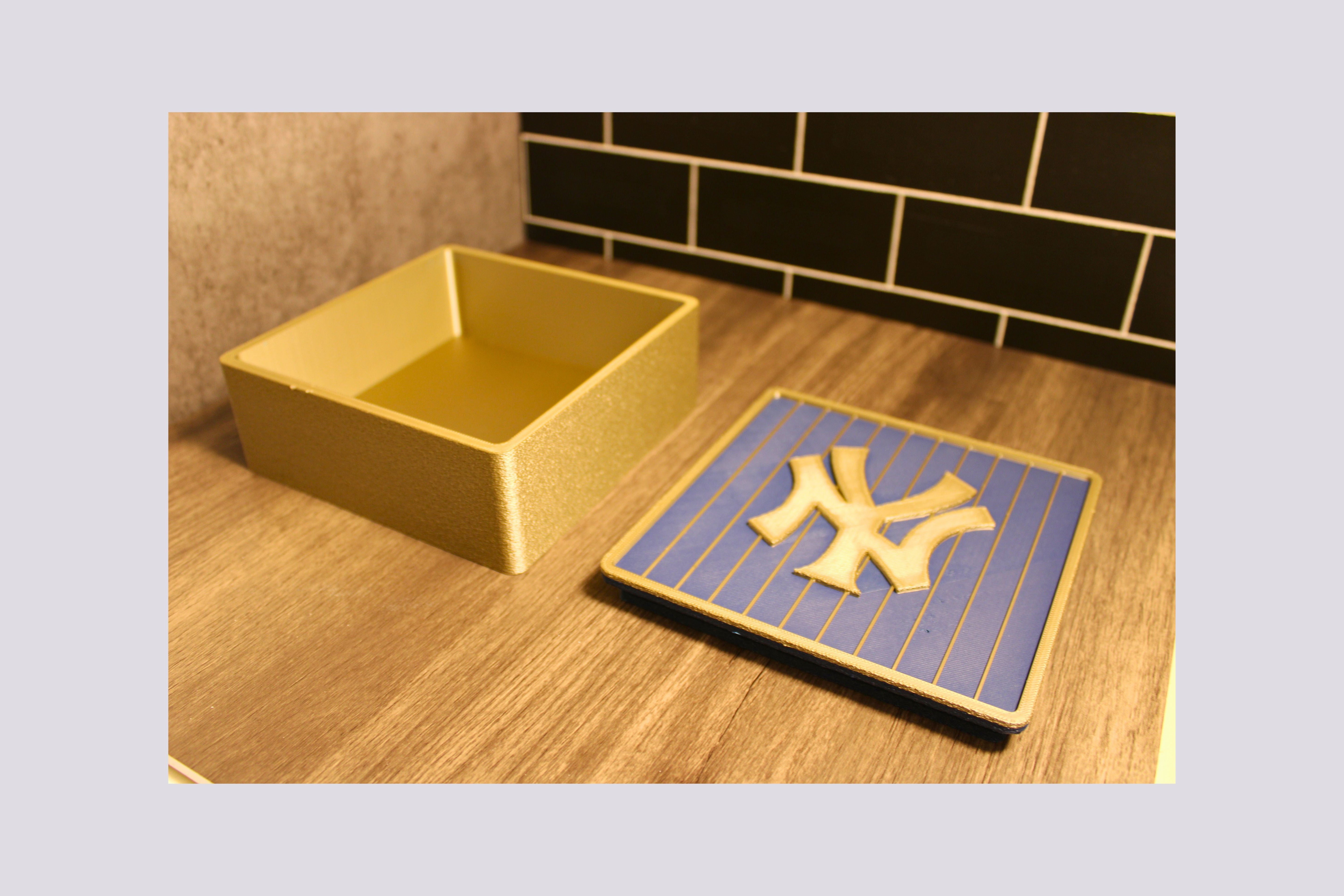 NY Yankees 3D Logo Stash Box. Blue and Iridium Gold Colored. Tiki-Taka3D