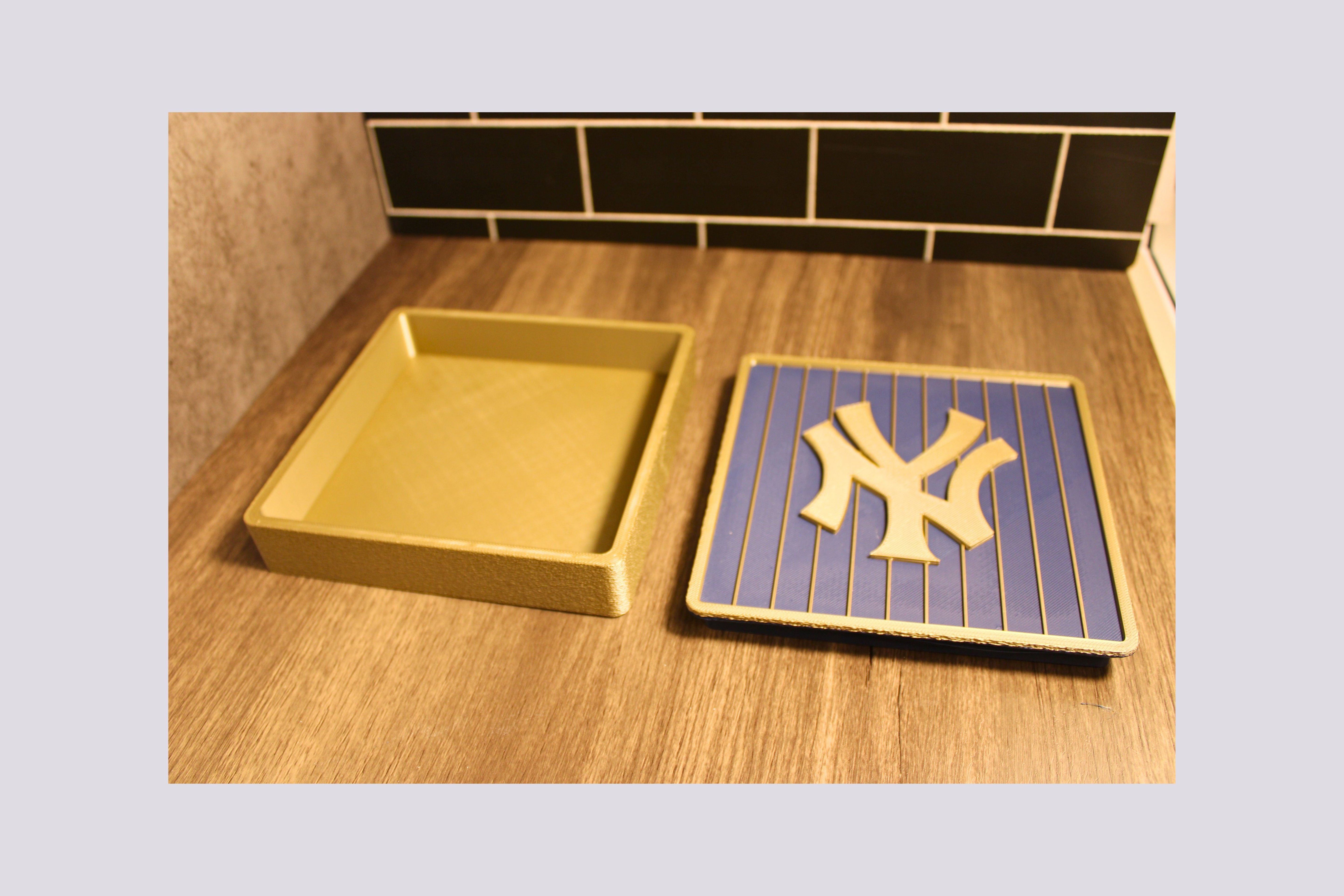 NY Yankees 3D Logo Stash Box. Blue and Iridium Gold Colored. Tiki-Taka3D
