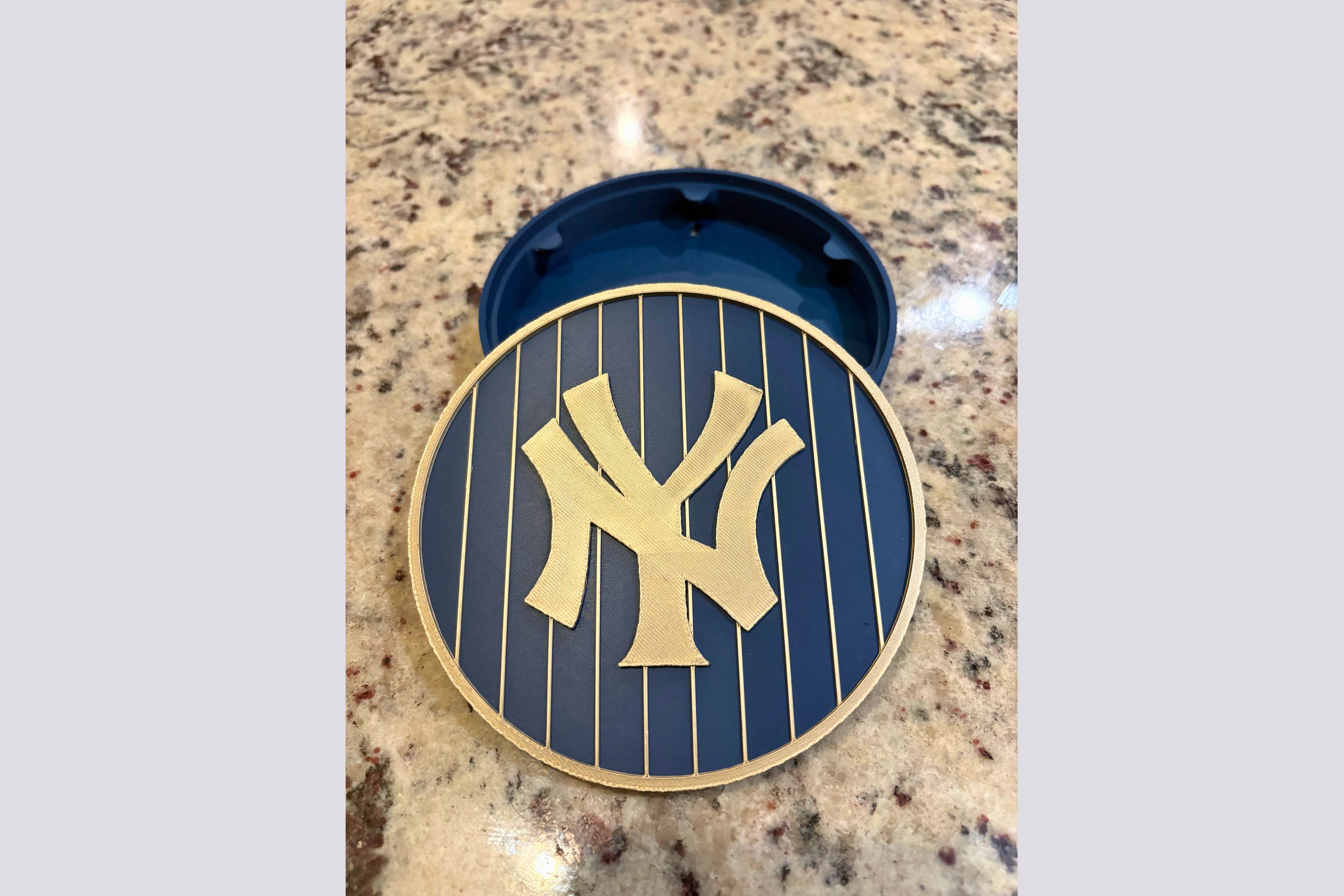 NY Yankees 3D Logo Stash Box. Blue and Iridium Gold Colored. Tiki-Taka3D