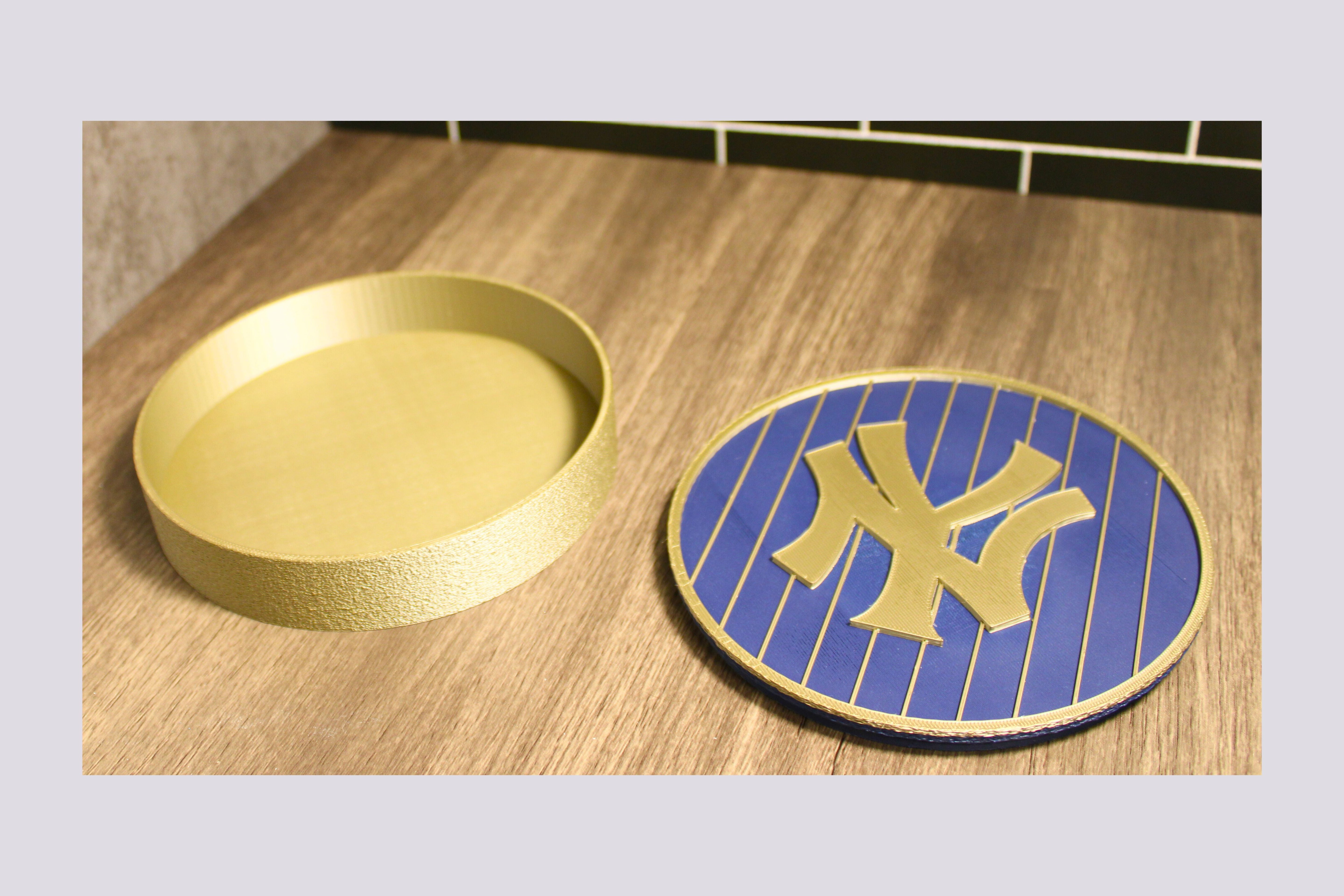 NY Yankees 3D Logo Stash Box. Blue and Iridium Gold Colored. Tiki-Taka3D