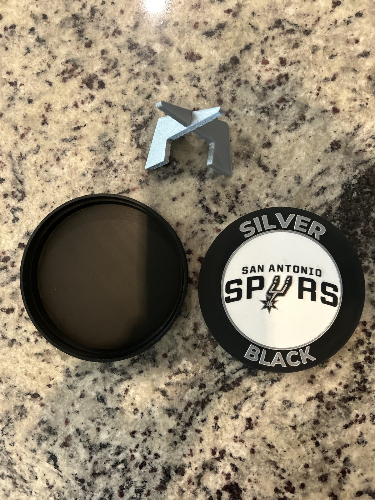 San Antonio Spurs 3D printed roundel and crest display with stand and hidden stash box, personalized NBA basketball fan gift, made in USA