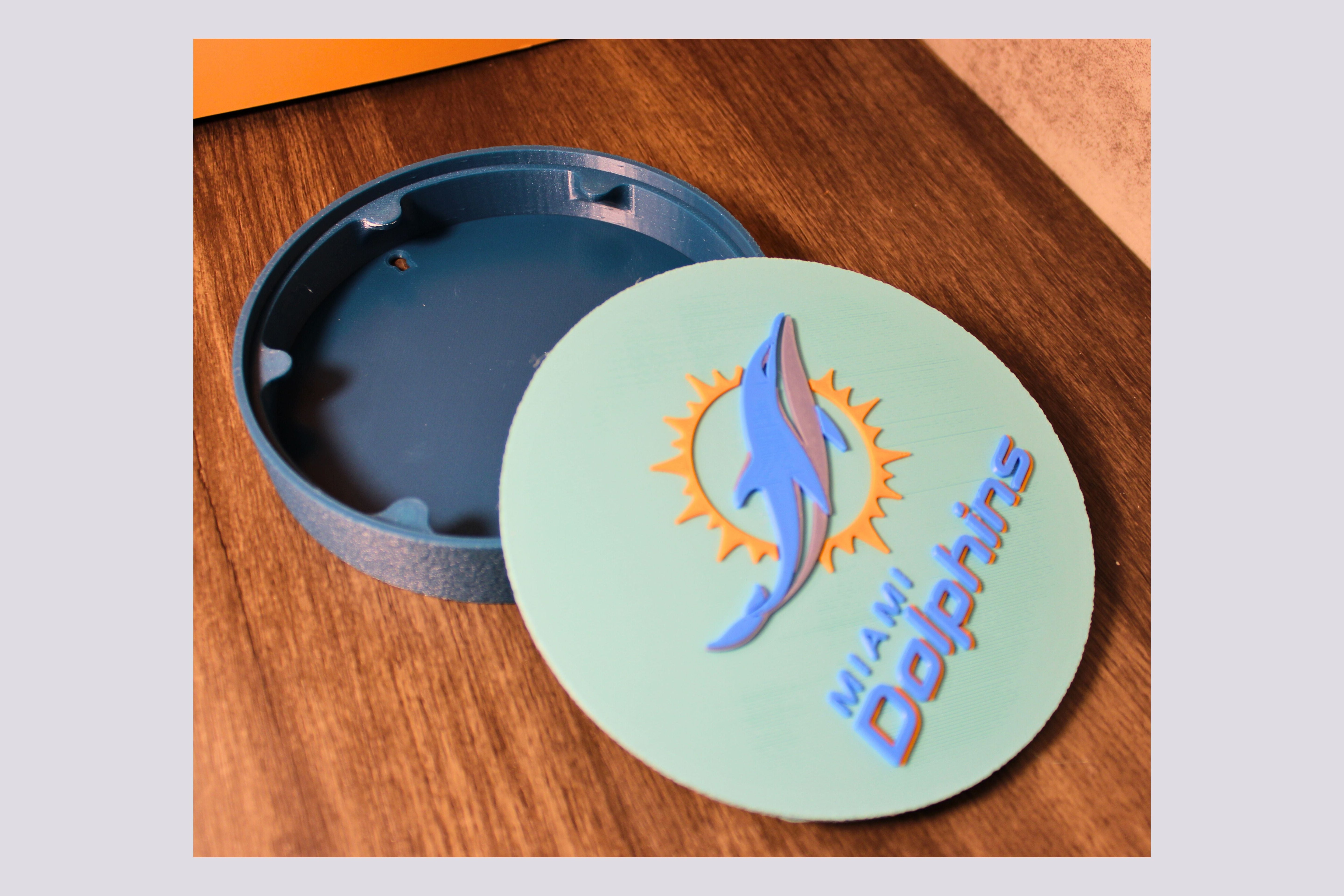 Dolphins 3D Logo Stash Box or Keepsake | Magnetic Compartment Tiki-Taka3D