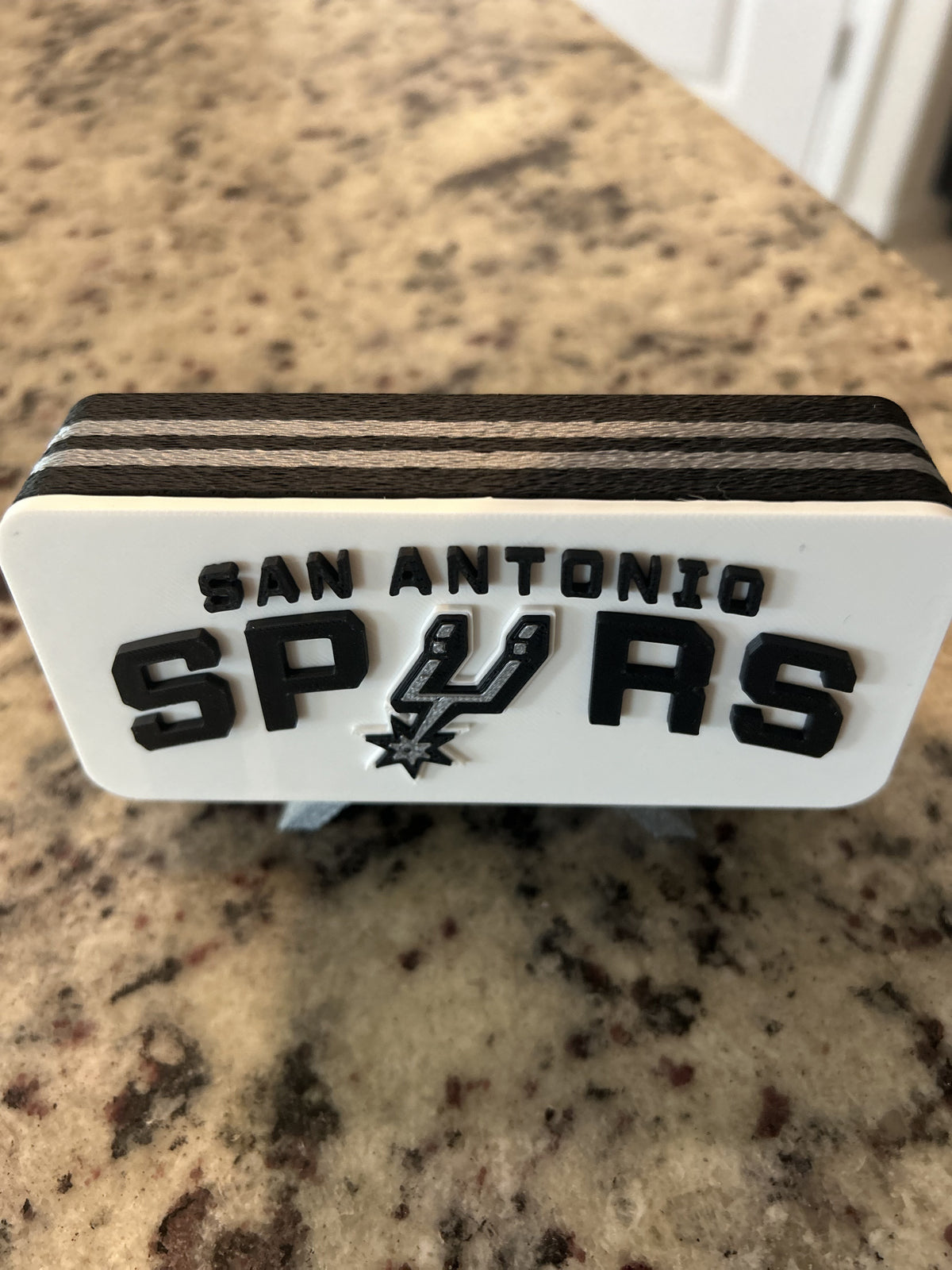 San Antonio Spurs 3D printed roundel and crest display with stand and hidden stash box, personalized NBA basketball fan gift, made in USA
