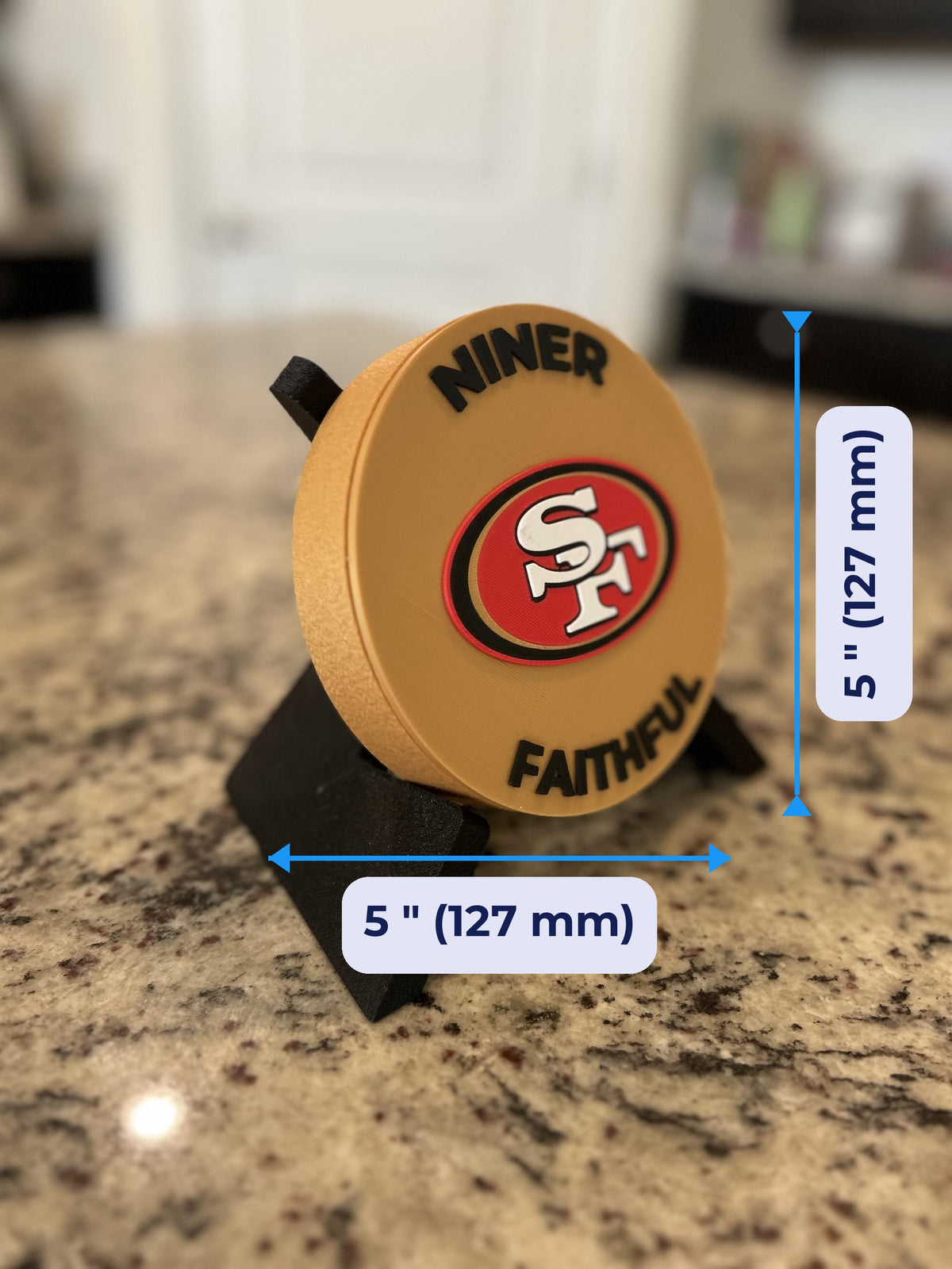 San Francisco 49ers 3D printed display size guide — 5 inch (127 mm) diameter, made in USA