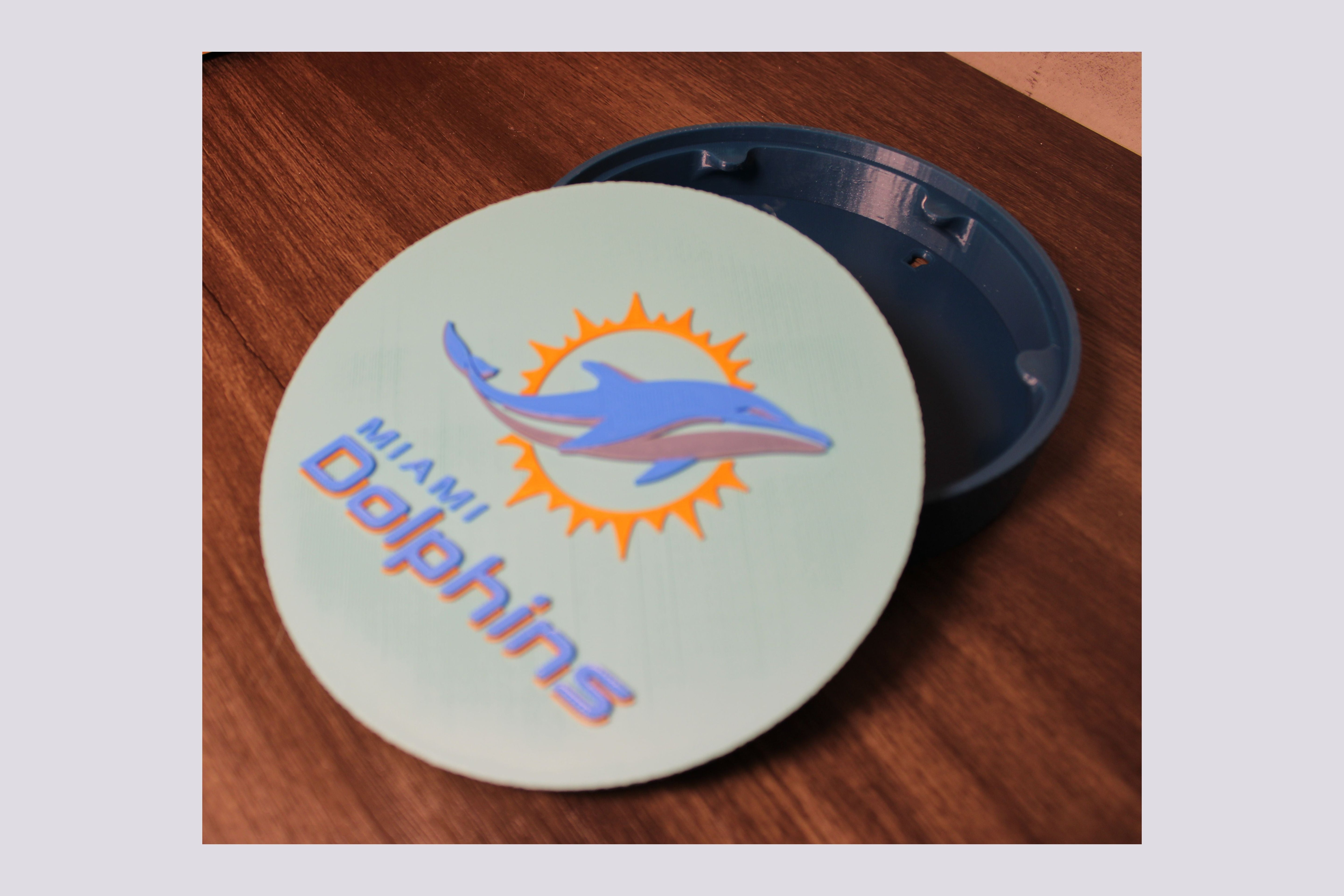 Dolphins 3D Logo Stash Box or Keepsake | Magnetic Compartment Tiki-Taka3D