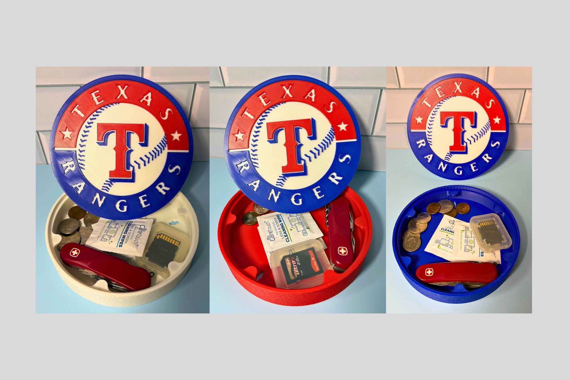 Texas Rangers 3D logo stash box: Unique MLB Baseball Fan Gift Tiki-Taka3D