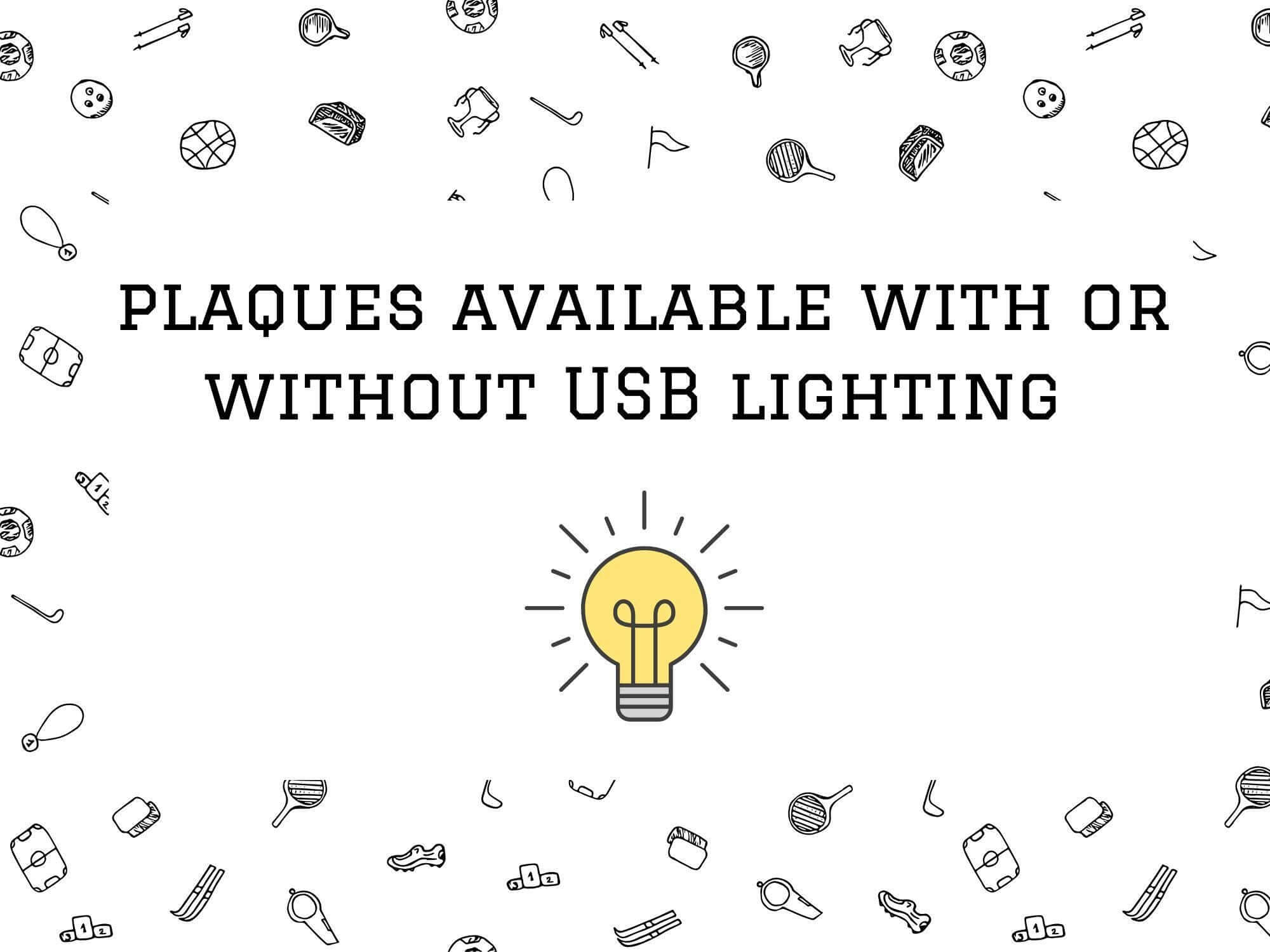 Plaques with options for USB lighting or traditional designs, showcasing versatility for personalized decor.