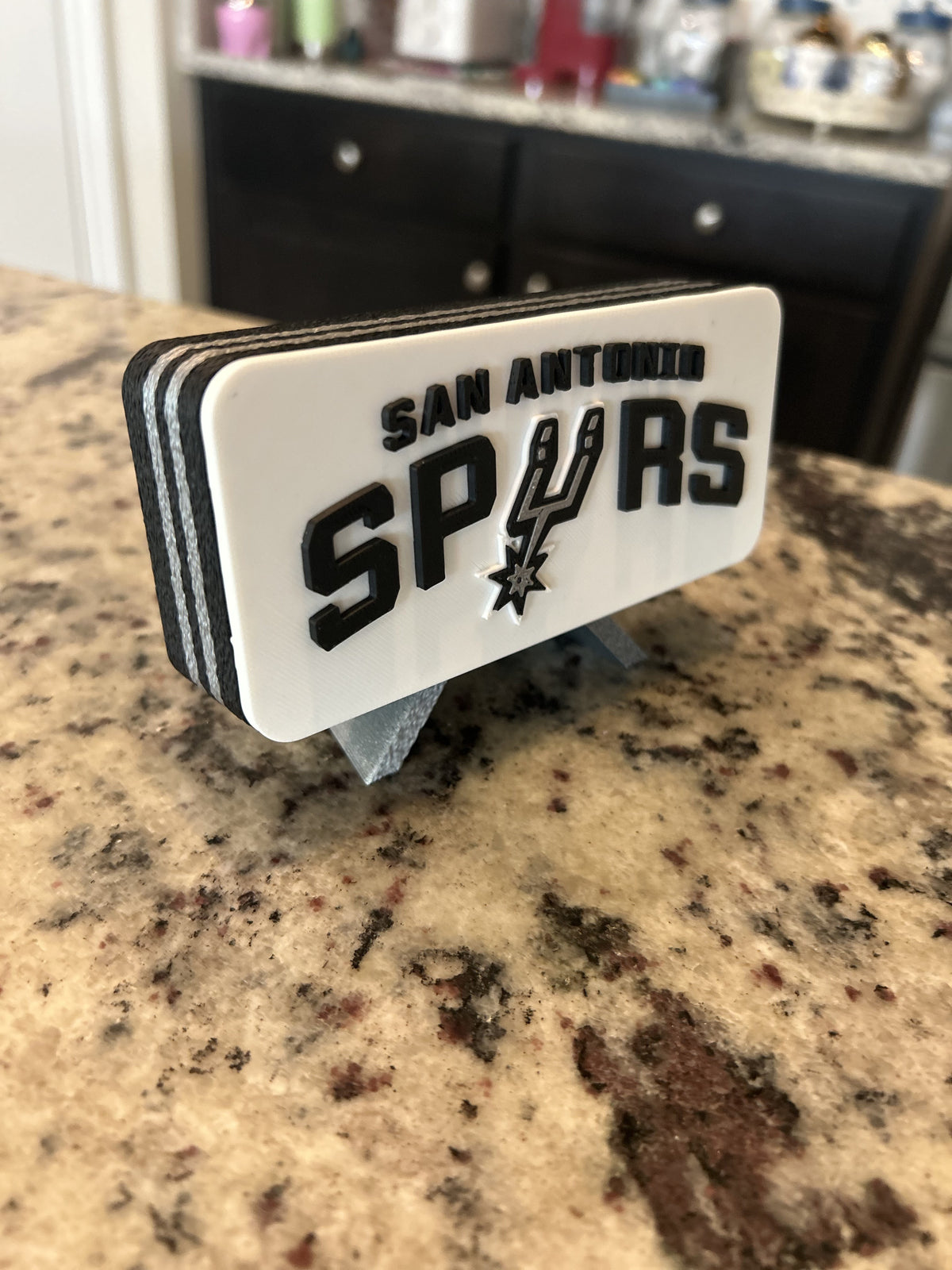 San Antonio Spurs 3D printed roundel and crest display with stand and hidden stash box, personalized NBA basketball fan gift, made in USA