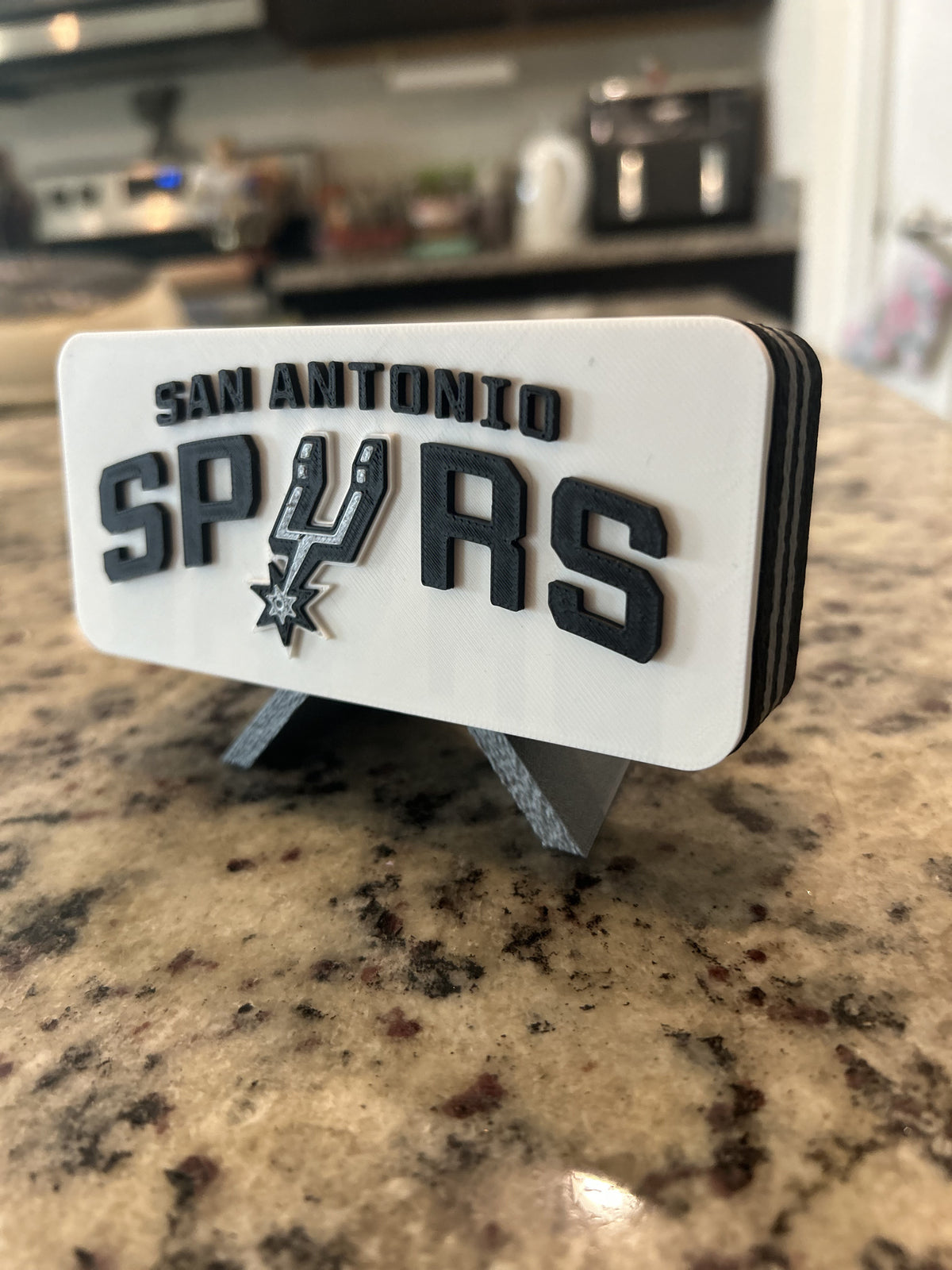 San Antonio Spurs 3D printed roundel and crest display with stand and hidden stash box, personalized NBA basketball fan gift, made in USA