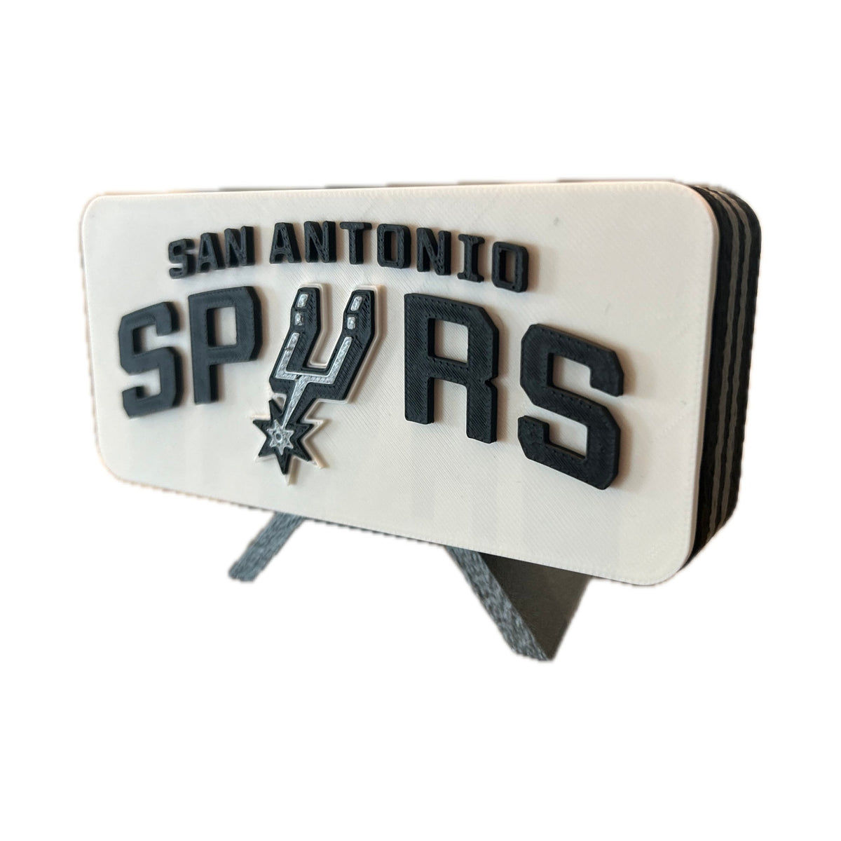 San Antonio Spurs 3D printed roundel and crest display with stand and hidden stash box, personalized NBA basketball fan gift, made in USA