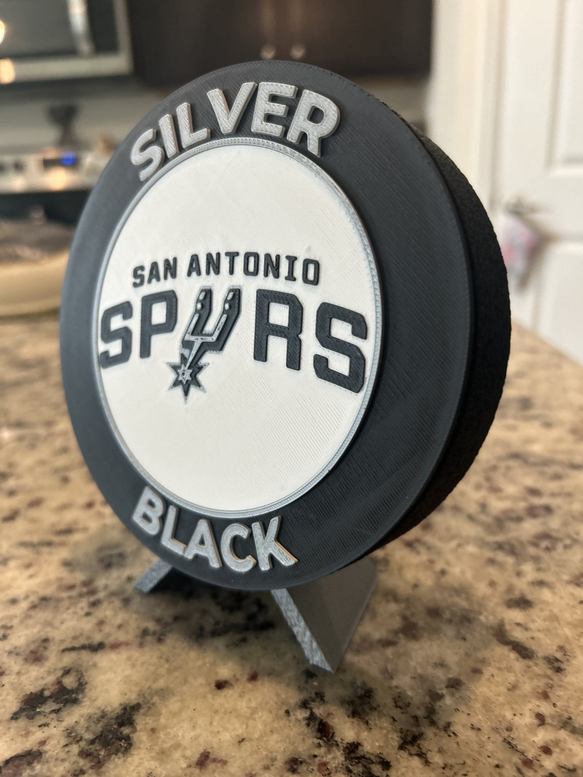 San Antonio Spurs 3D printed roundel and crest display with stand and hidden stash box, personalized NBA basketball fan gift, made in USA