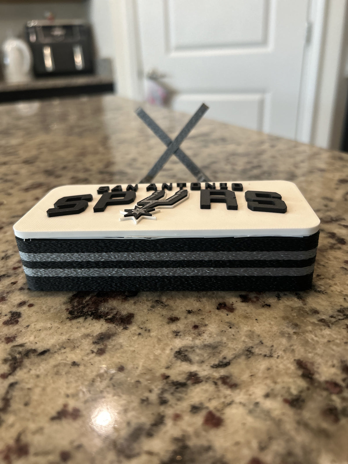 San Antonio Spurs 3D printed roundel and crest display with stand and hidden stash box, personalized NBA basketball fan gift, made in USA