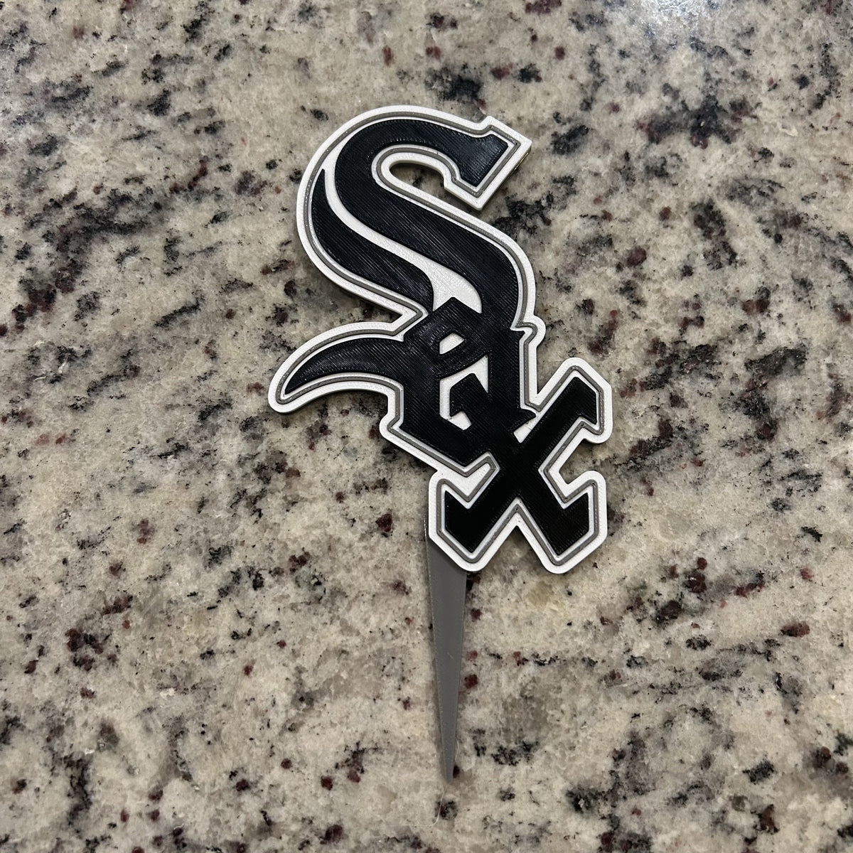 Chicago White Sox 3D printed cake topper and cupcake toppers, food-grade PETG Sox logo, MLB baseball birthday party decoration, made in USA