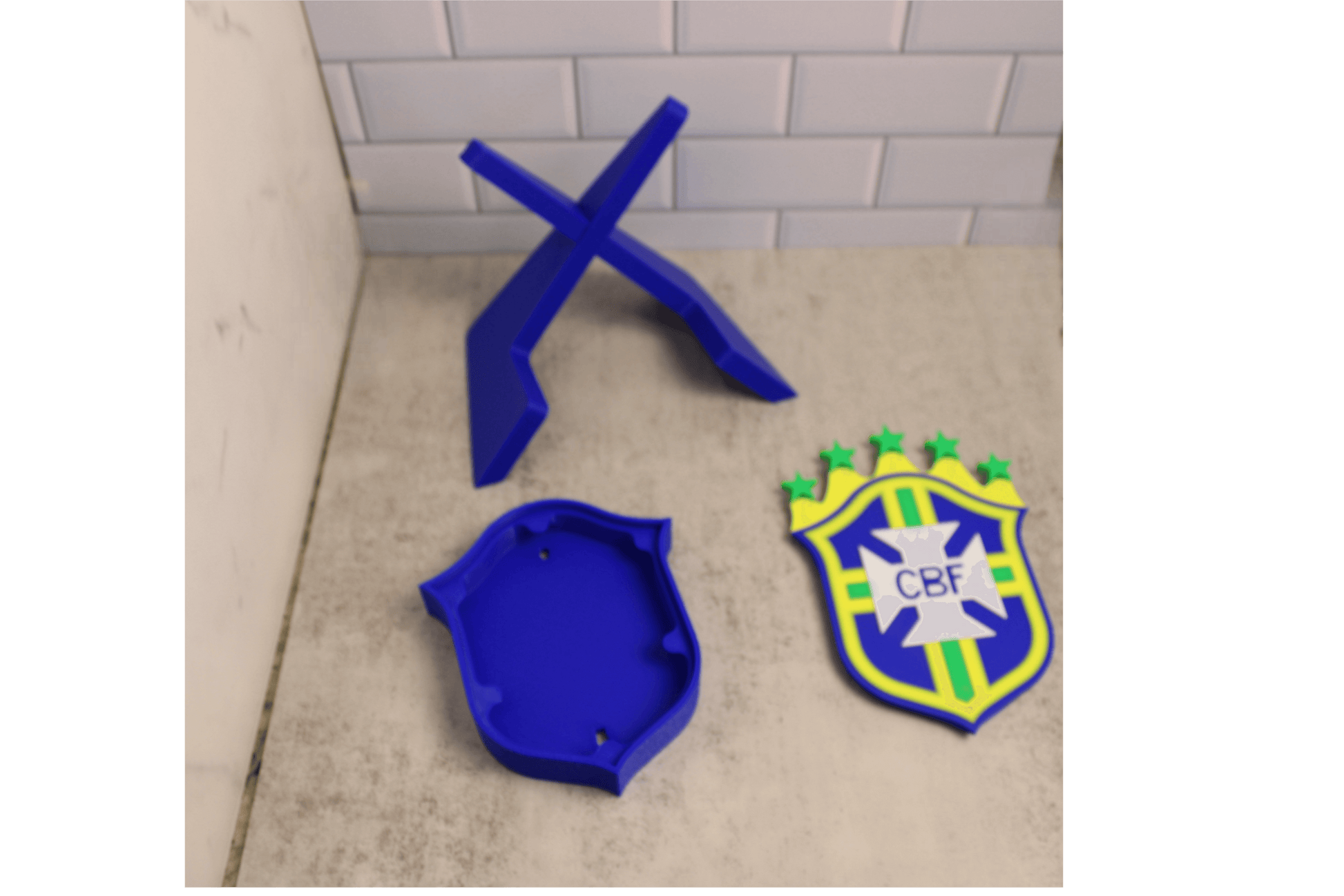 Brazil National Team 3D printed emblem with vibrant colors and no assembly required, showcasing unique pieces for fans.
