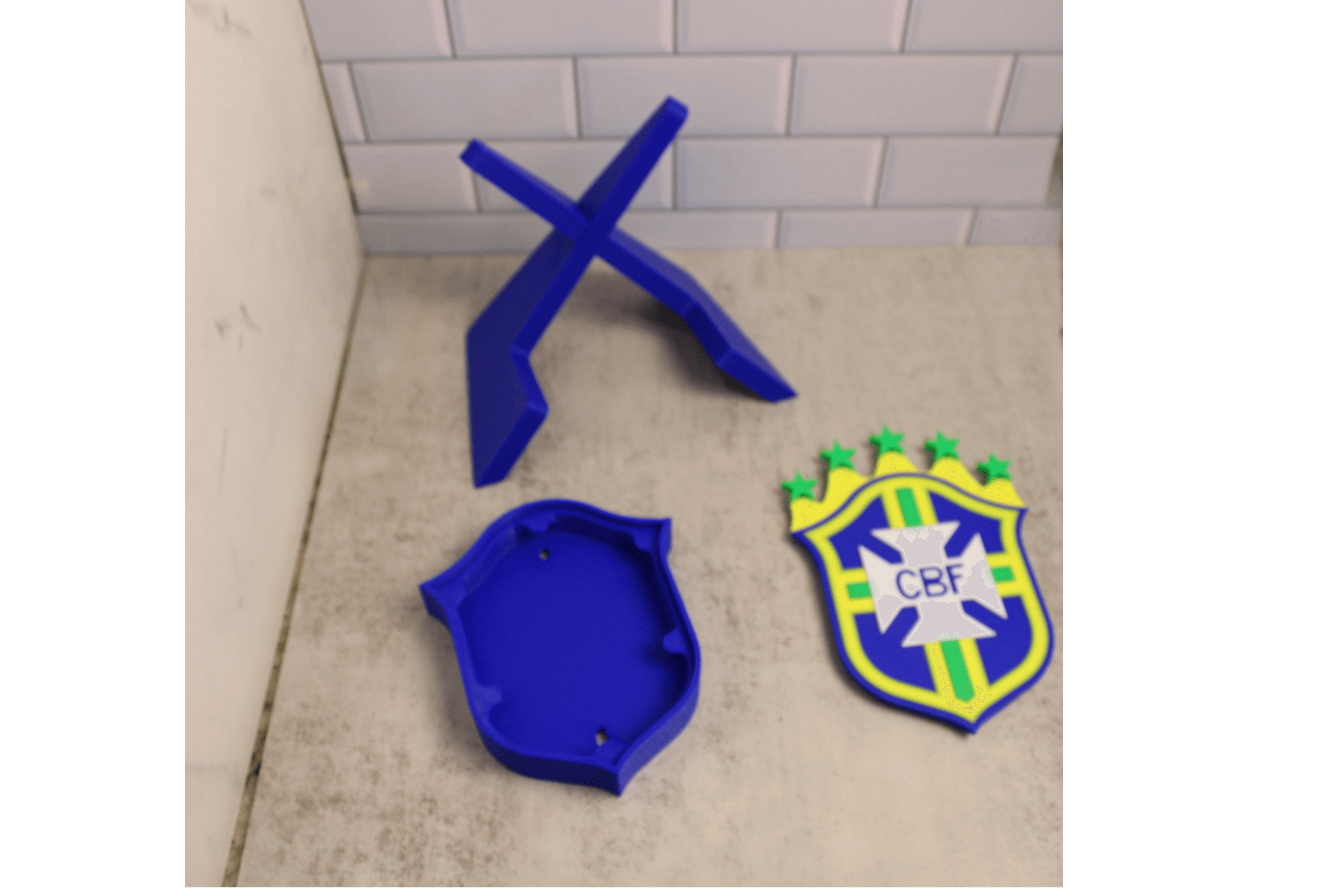 Brazil National Team 3D printed emblem with vibrant colors and no assembly required, showcasing unique pieces for fans.