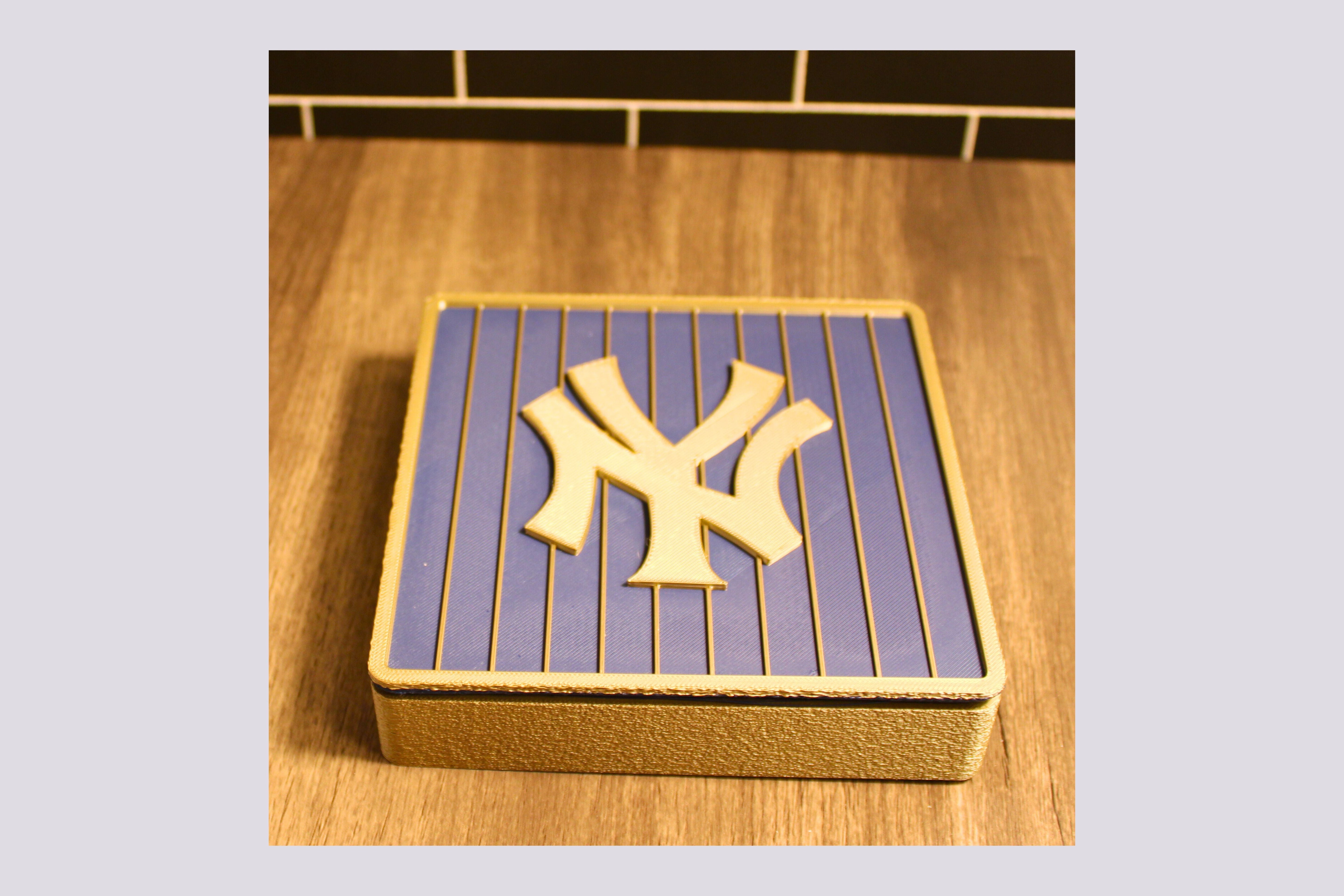 NY Yankees 3D Logo Stash Box. Blue and Iridium Gold Colored. Tiki-Taka3D