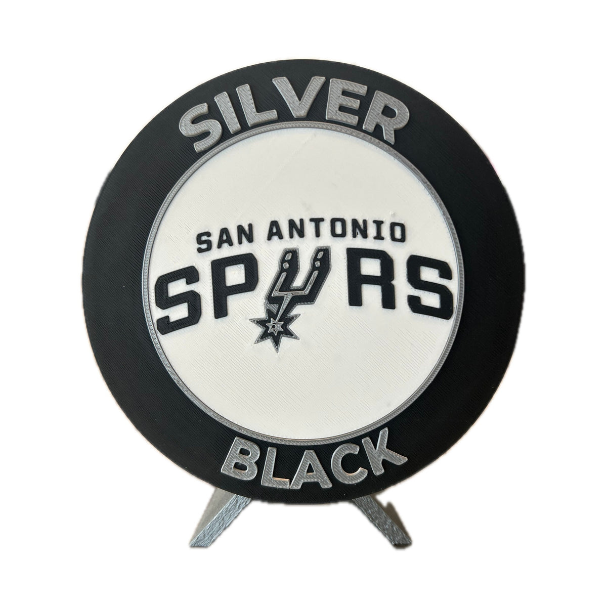San Antonio Spurs 3D printed roundel and crest display with stand and hidden stash box, personalized NBA basketball fan gift, made in USA