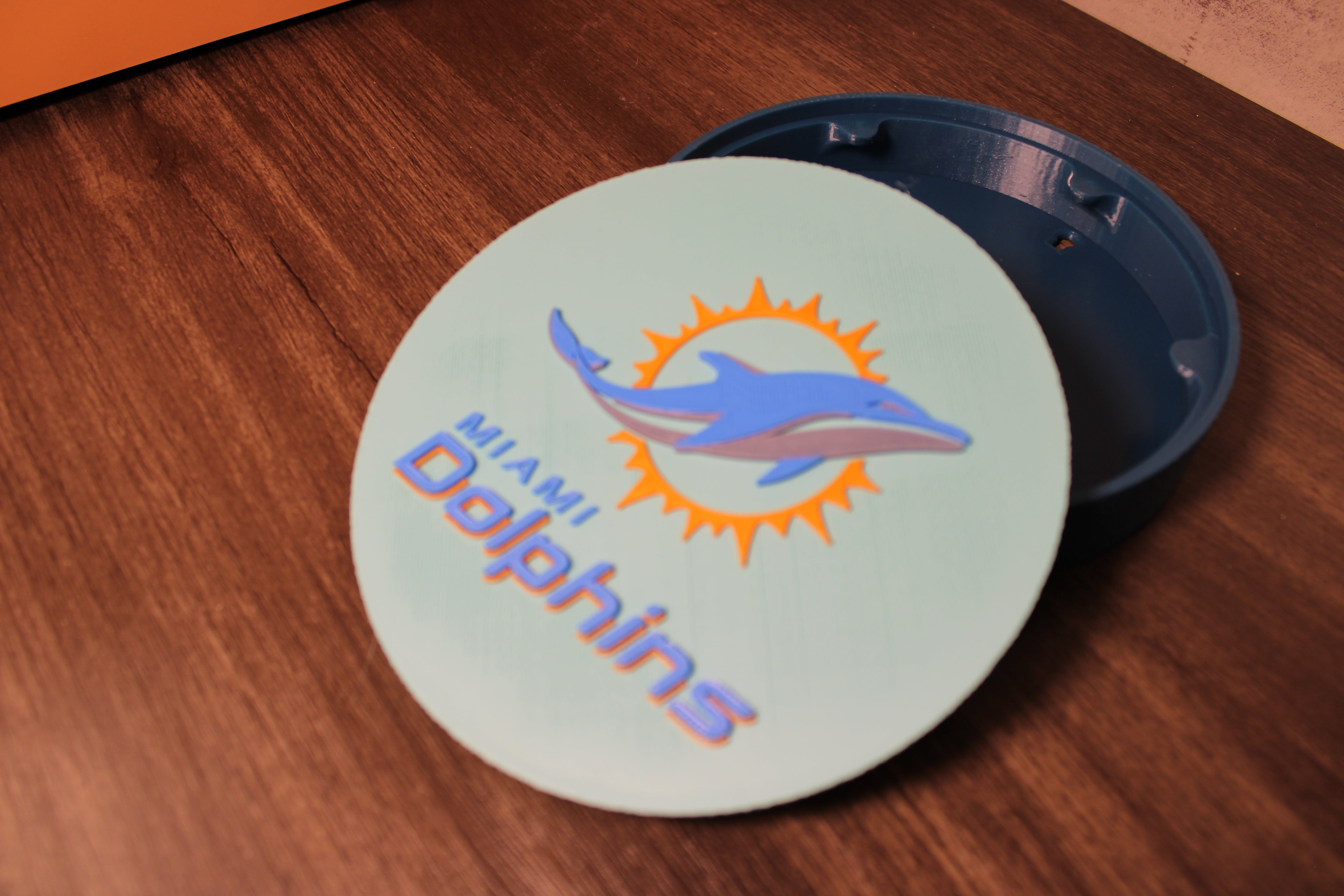 Dolphins 3D Logo Stash Box or Keepsake | Magnetic Compartment Tiki-Taka3D