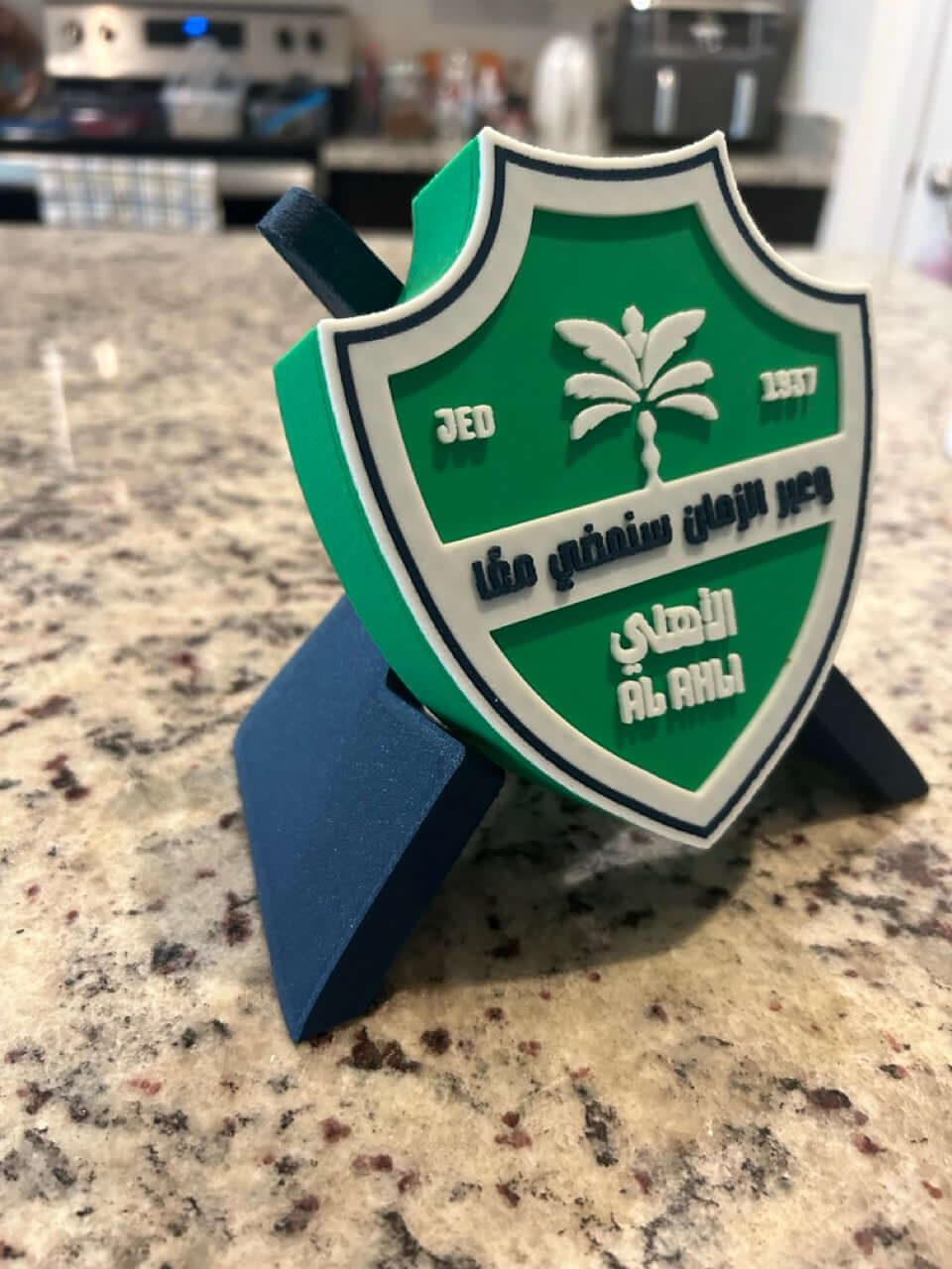 Customizable Al-Ahli 3D printed plaque in vibrant green & white colors, perfect for dedicated football fans.