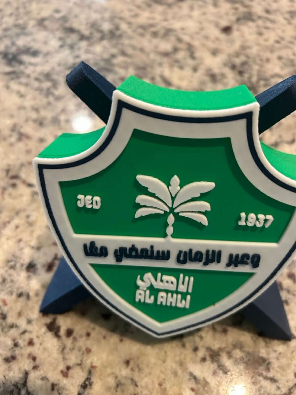 Al-Ahli Saudi FC 3D printed plaque showcasing vibrant green and white colors, a perfect fan decor piece.