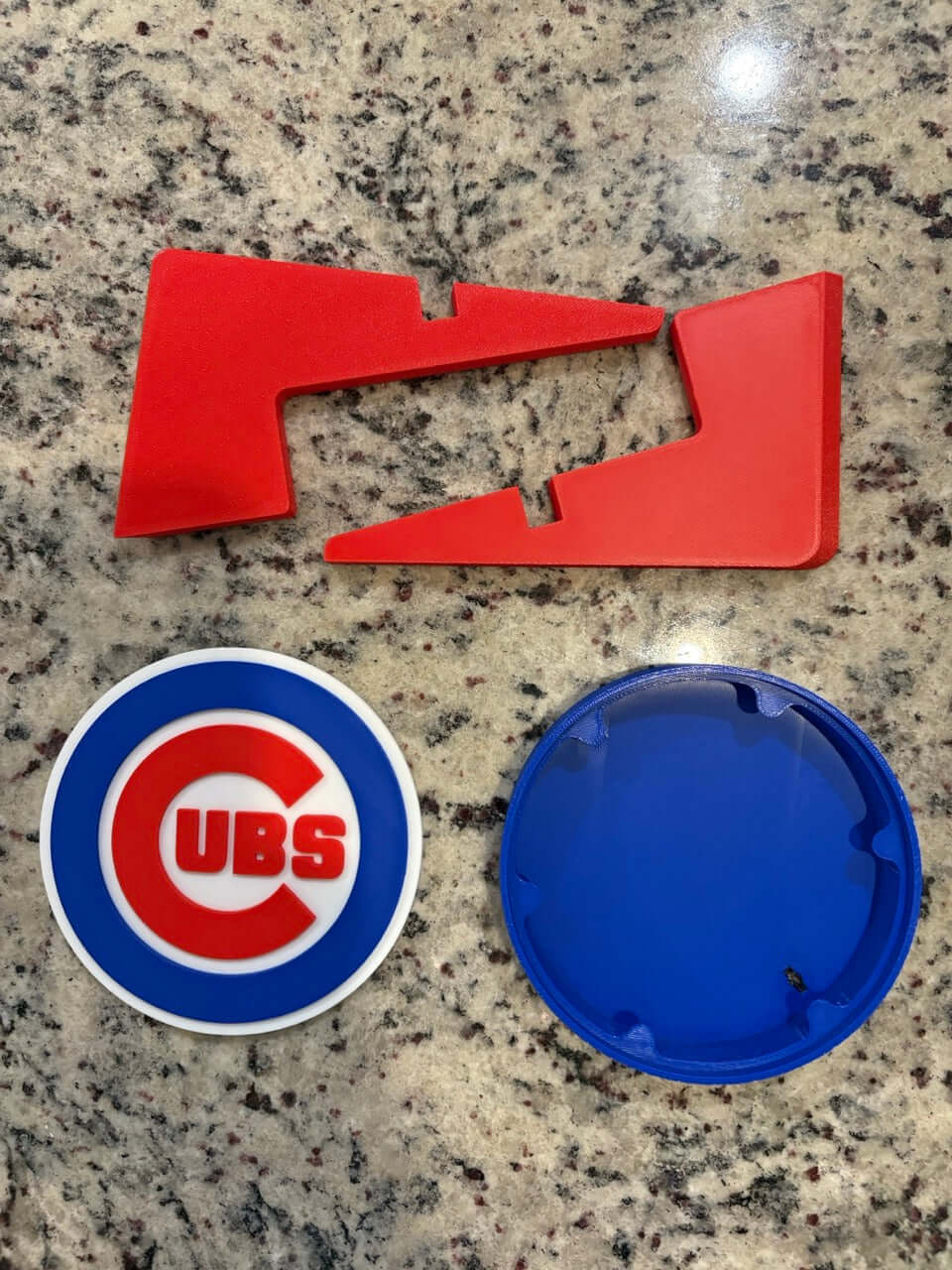 Chicago Cubs 3D plaque components in vibrant red and blue, perfect for baseball fans looking for unique decor.