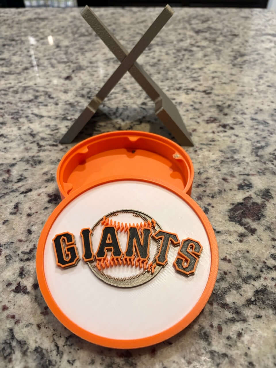 Custom San Francisco Giants baseball plaque in orange, vibrant colors, perfect for sports decor and fan gifts.