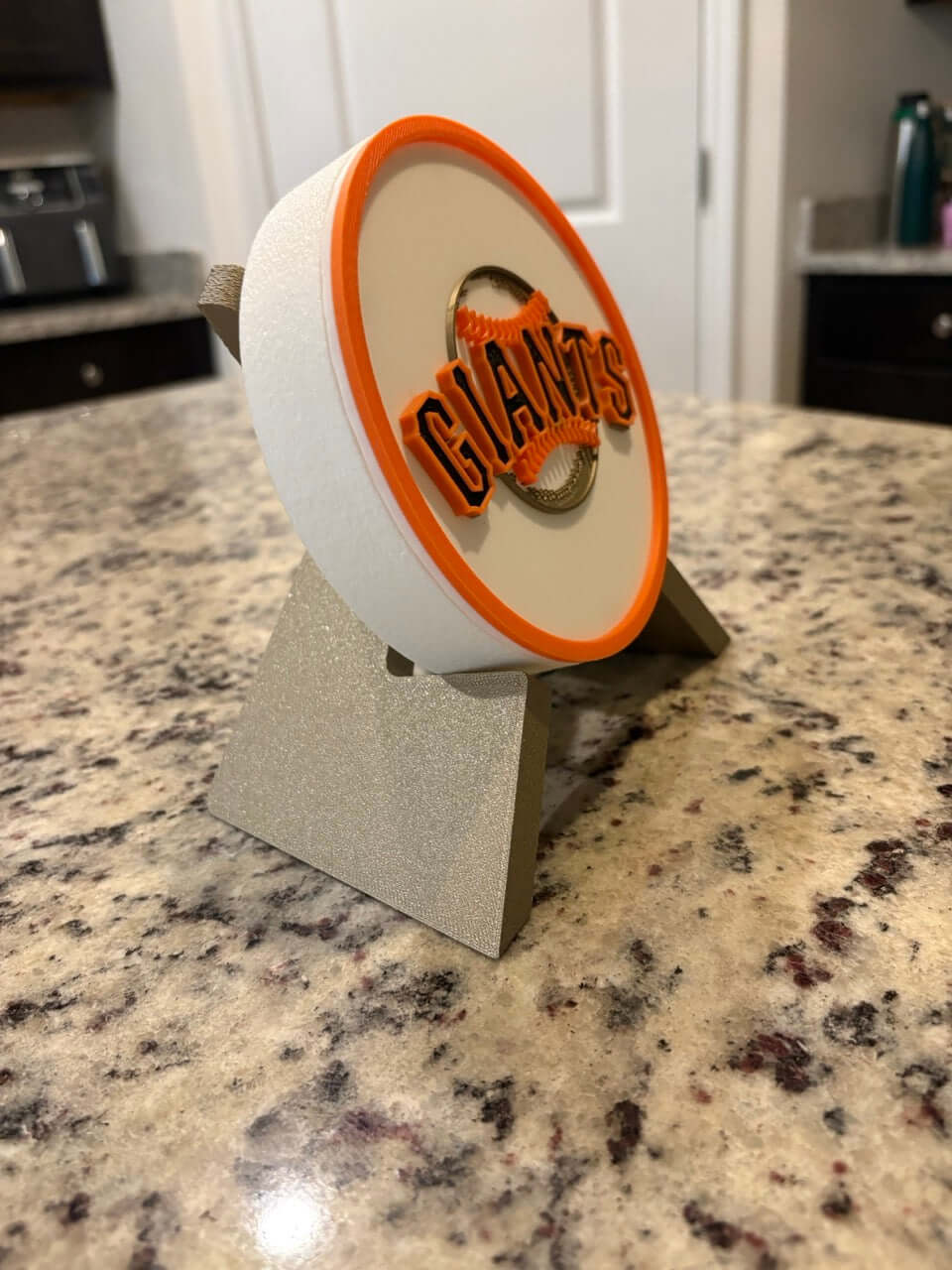 Customized San Francisco Giants 3D printed plaque with vibrant colors and sturdy stand for MLB fan decor.