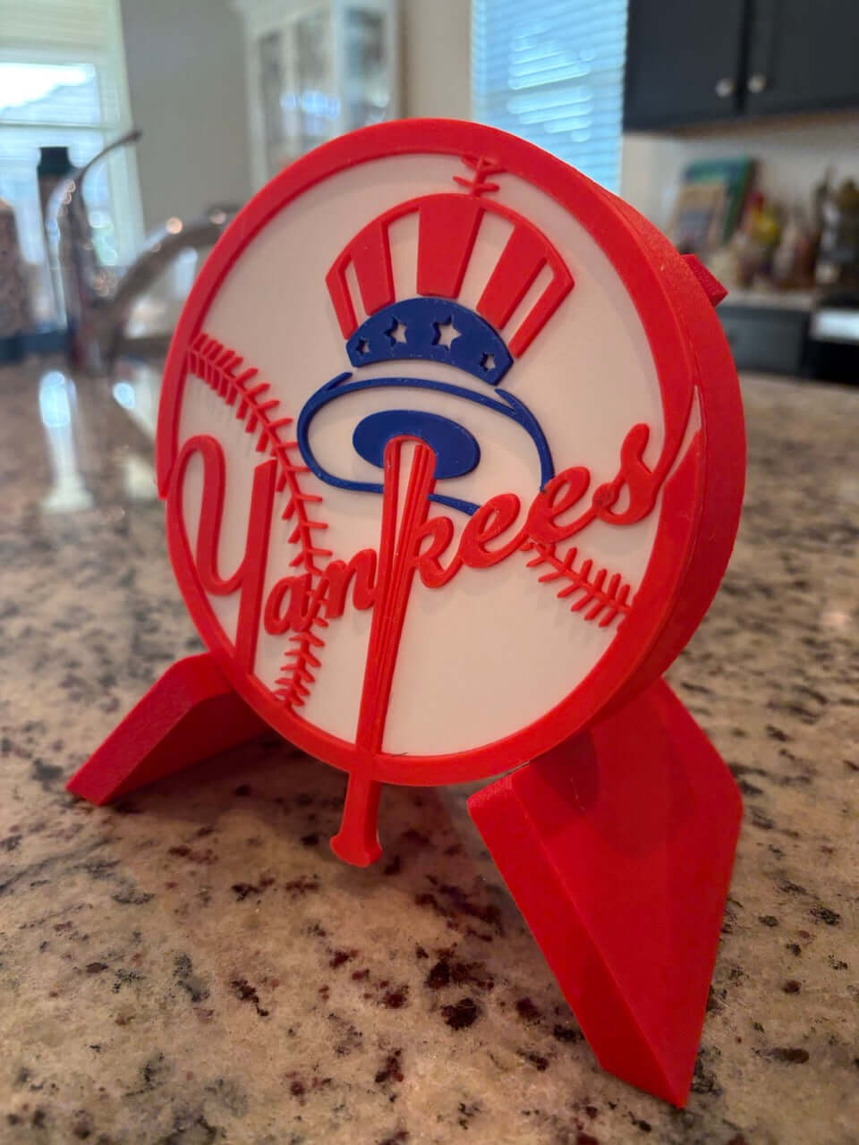 Customized New York Yankees 3D printed plaque with vibrant colors, no assembly needed, perfect for baseball fans.