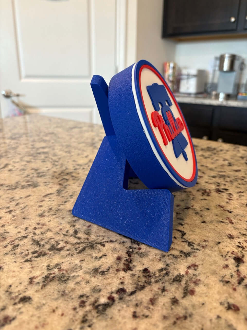 Customized 3D printed Philadelphia Phillies plaque on display, vibrant colors, unique sports decor piece.