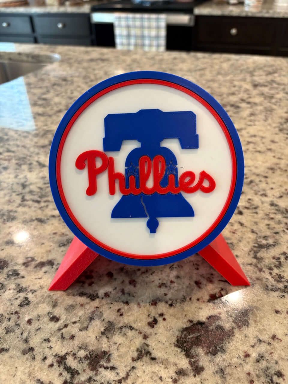 3D printed Philadelphia Phillies plaque with vibrant colors, perfect for sports decor and unique gifts.