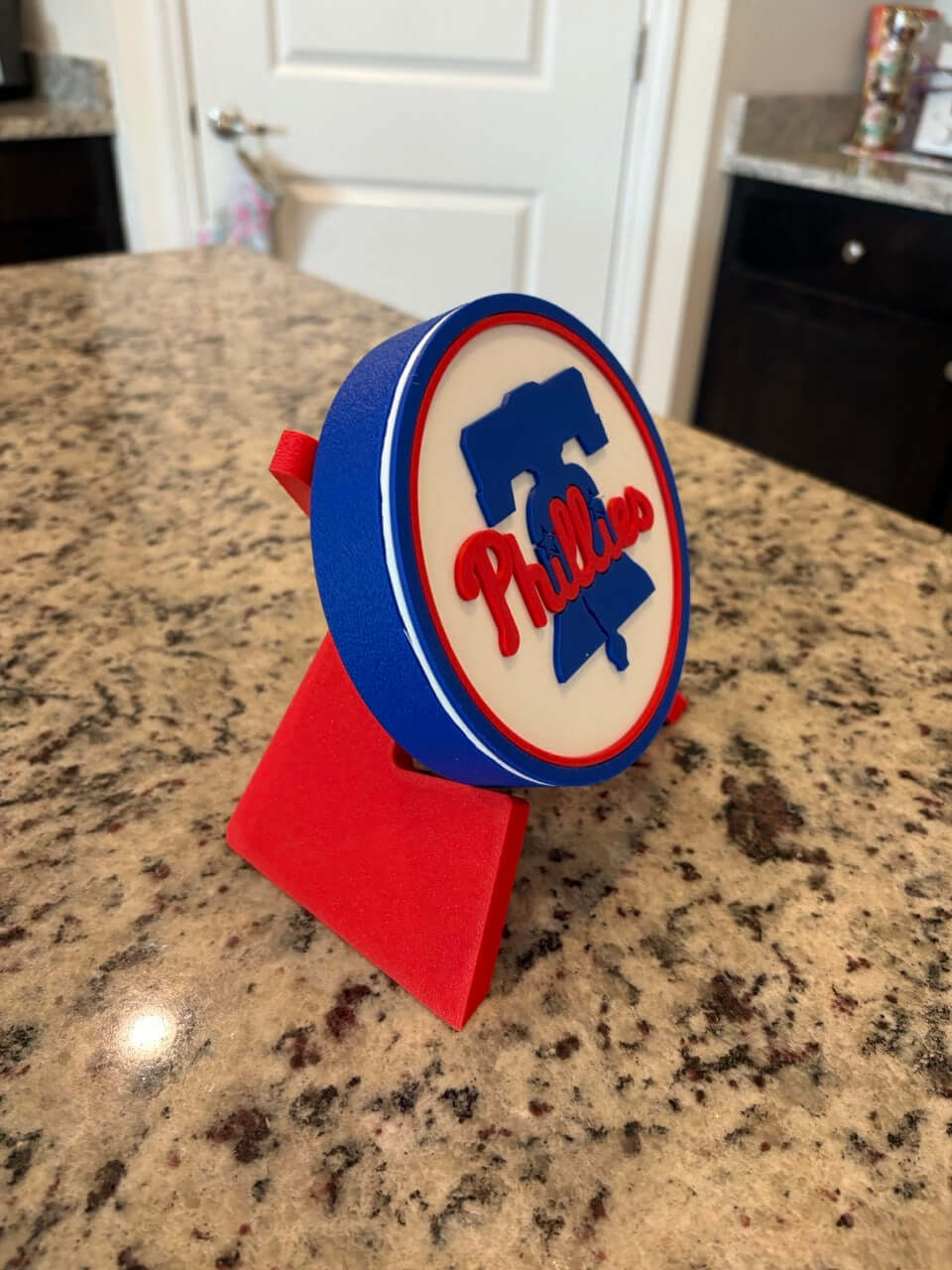 Customized Philadelphia Phillies 3D printed plaque in vibrant colors, showcasing unique sports decor for fans.