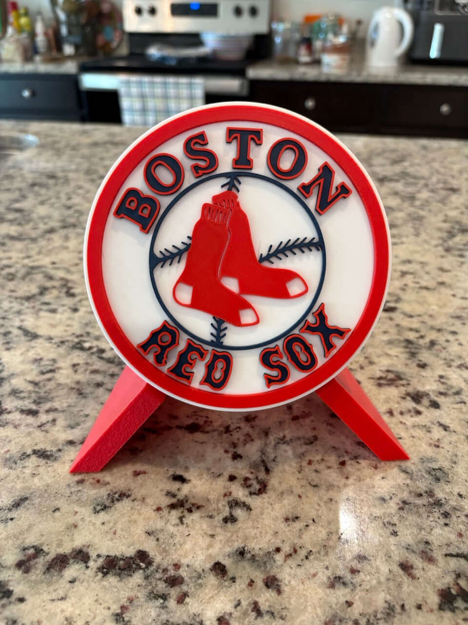 Customized Boston Red Sox 3D printed plaque in vibrant colors, perfect MLB gift and unique sports decor.