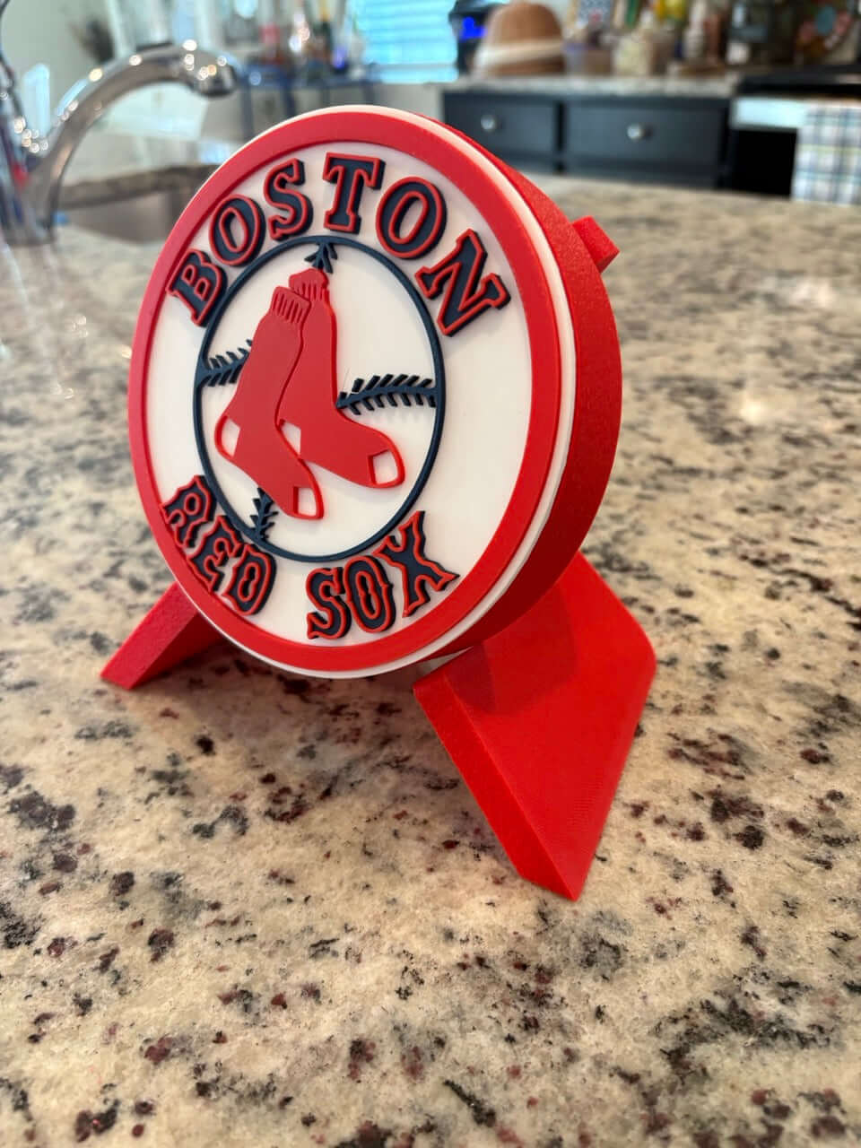 Customized Boston Red Sox 3D printed plaque in vibrant colors, perfect as unique sports decor or gift.