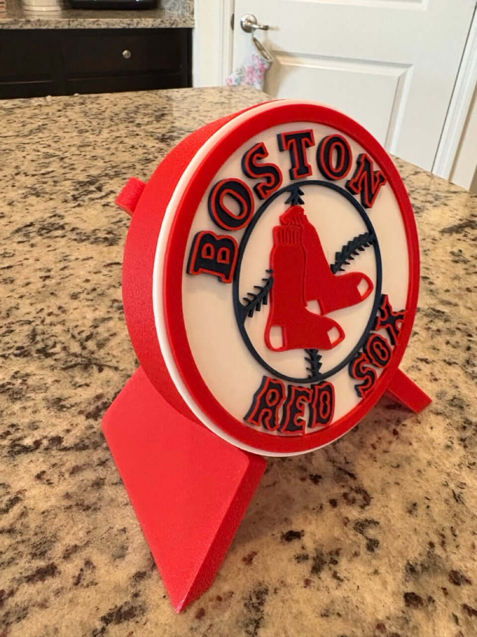 Customized Boston Red Sox 3D printed plaque with vibrant colors, unique sports decor, and no assembly required.