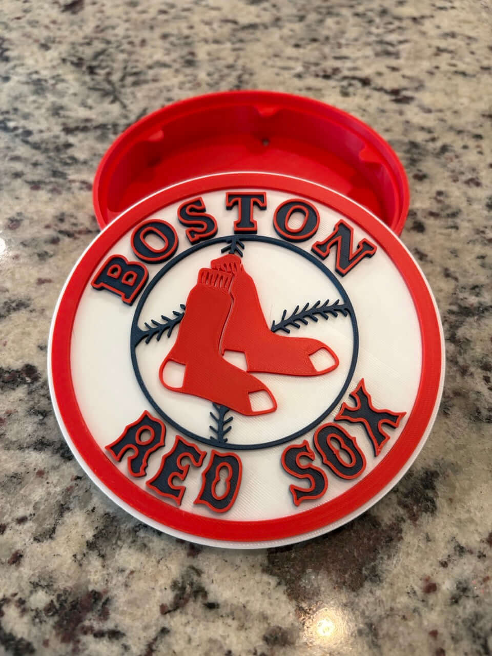 Customized Boston Red Sox 3D printed plaque in vibrant red and white, perfect for MLB fans and sports decor.