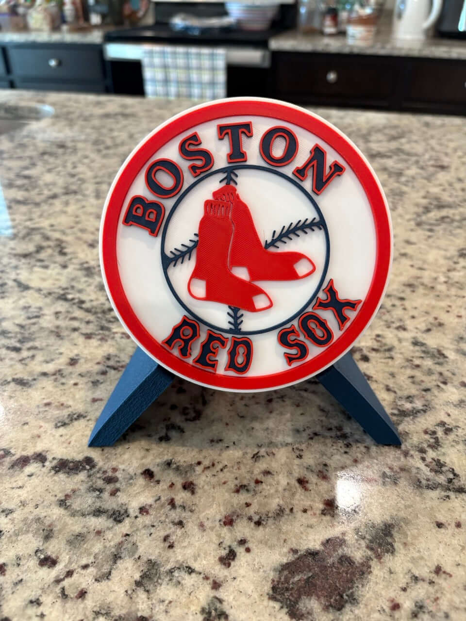 Customized Boston Red Sox 3D printed plaque on display, vibrant colors, no assembly required, perfect for sports decor.