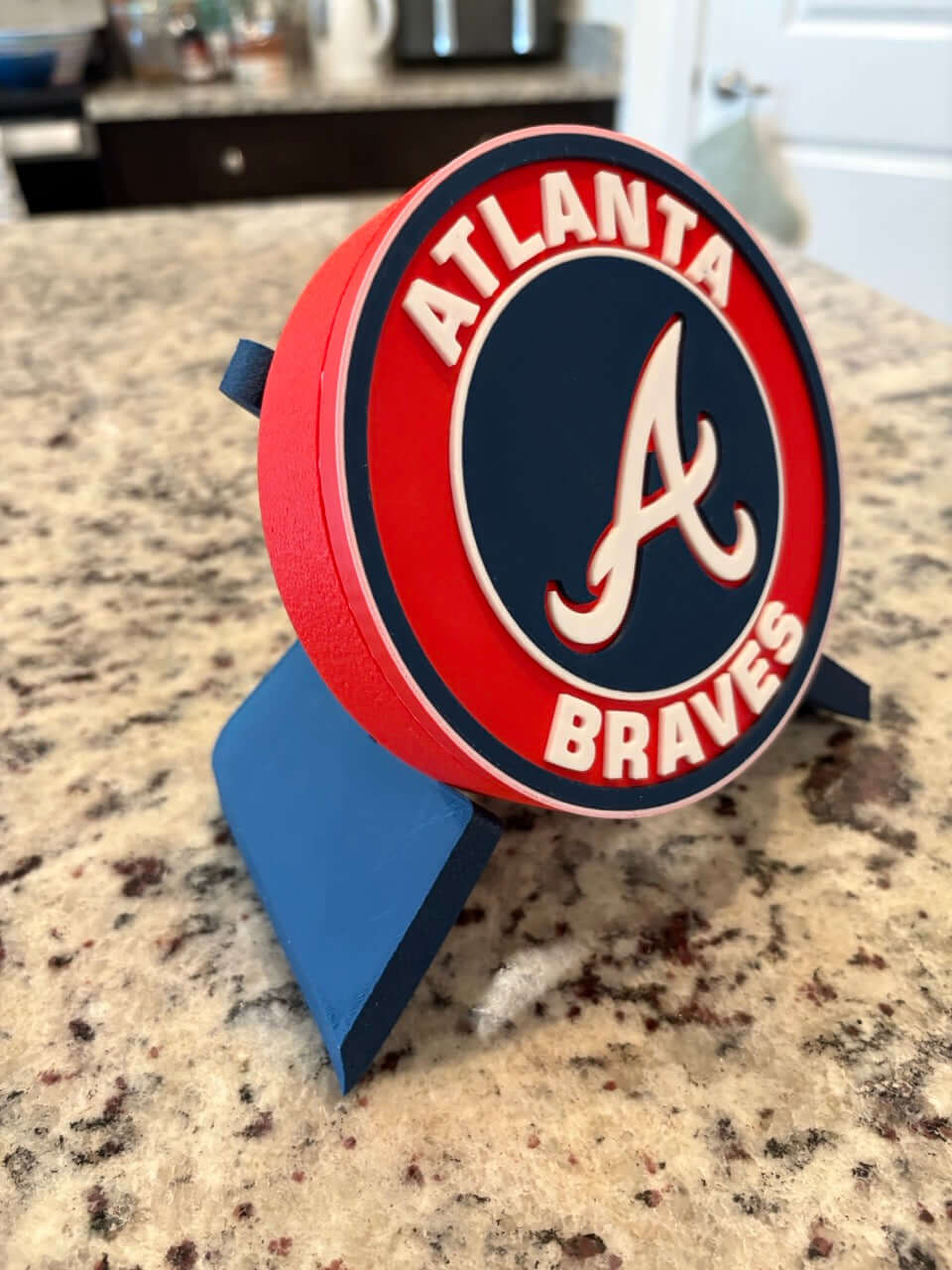 Atlanta Braves 3D printed plaque showcasing vibrant colors and unique design for baseball fans.