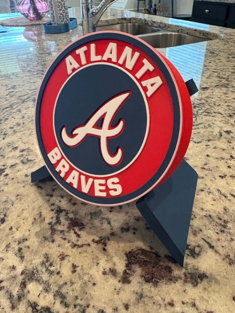 Atlanta Braves 3D printed plaque showcasing vibrant colors, perfect for MLB fan decor and gifts.